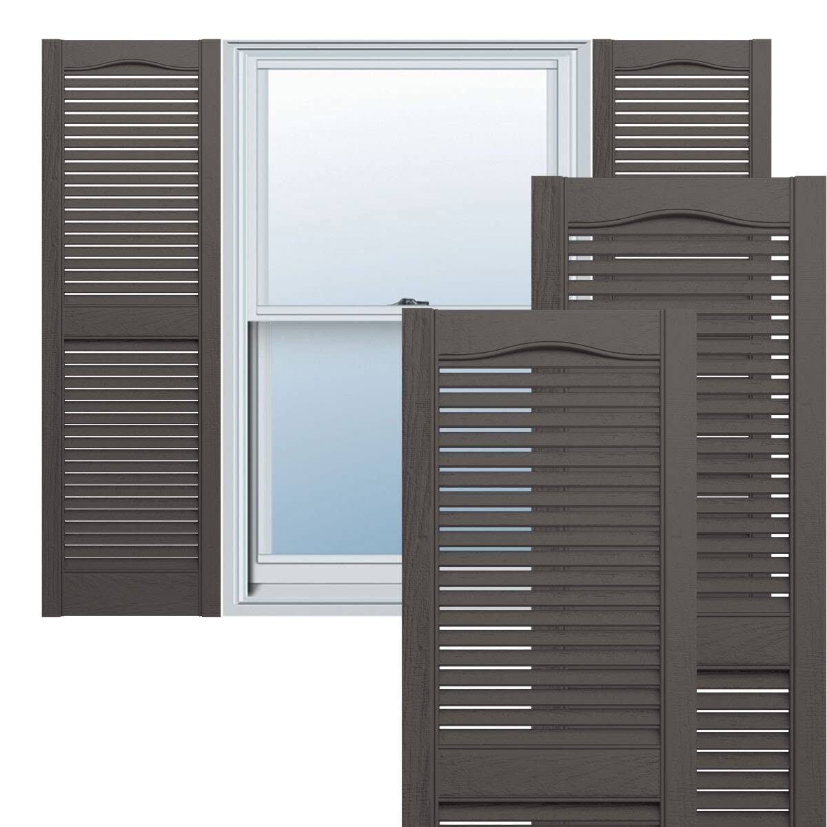 12 in. W x 25 in. H Builders Edge, Standard Cathedral Top Center Mullion, Open Louver Shutters, Includes Matching Installation Spikes, 078- Wineberry