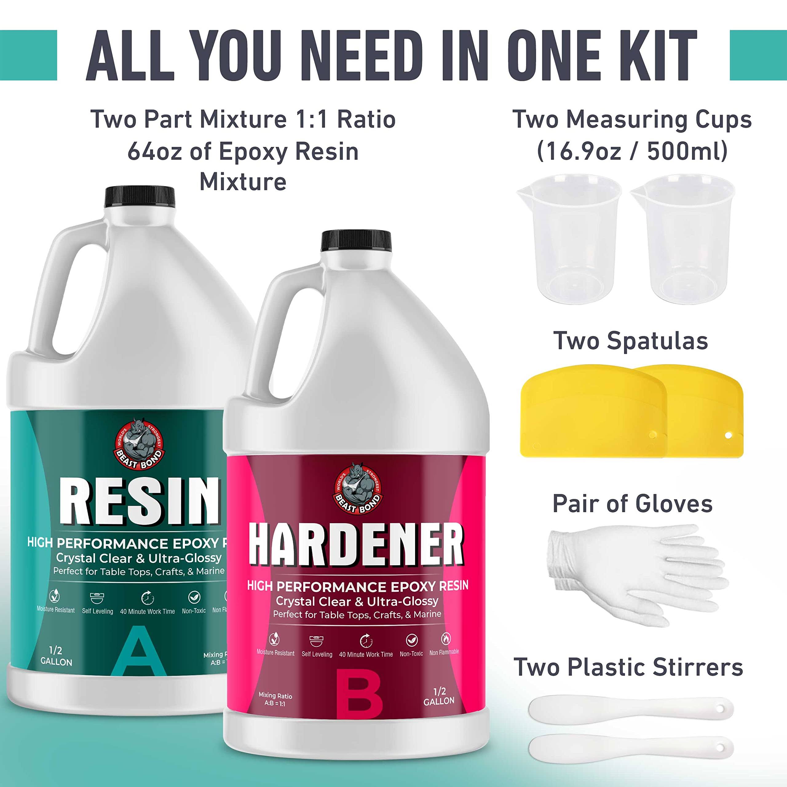 Beast Bond Epoxy Resin Kit, 1 Gallon High-Performance Epoxy Resin, Self-Leveling, Minimal Bubbles, Clear, Glossy, UV Resistant, Perfect for Table