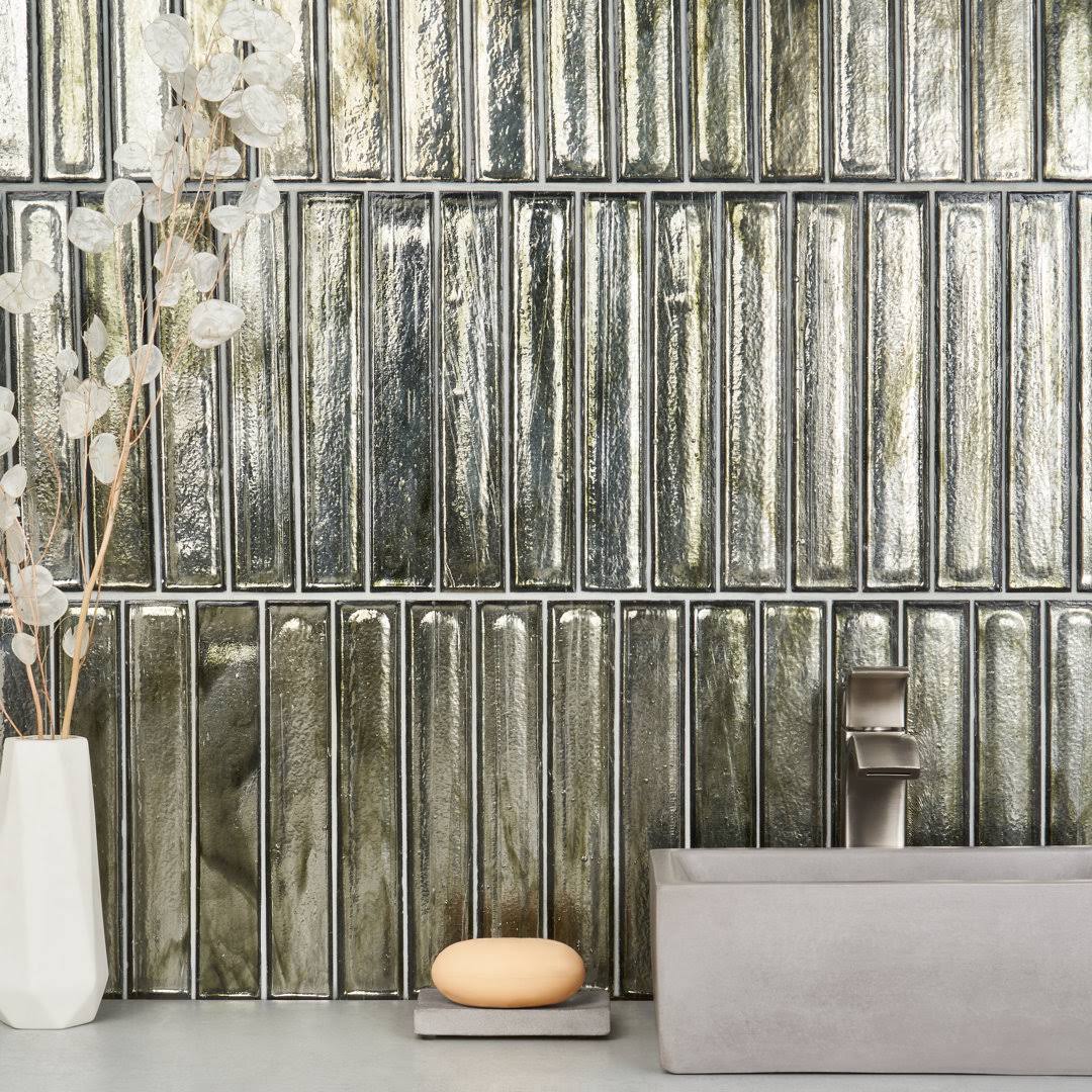 Ivy Hill Tile Fargin Brick Platinum Moss 1.96 in. x 11.81 in. Polished Glass Subway Wall Tile (3.22 Sq. ft./Case)