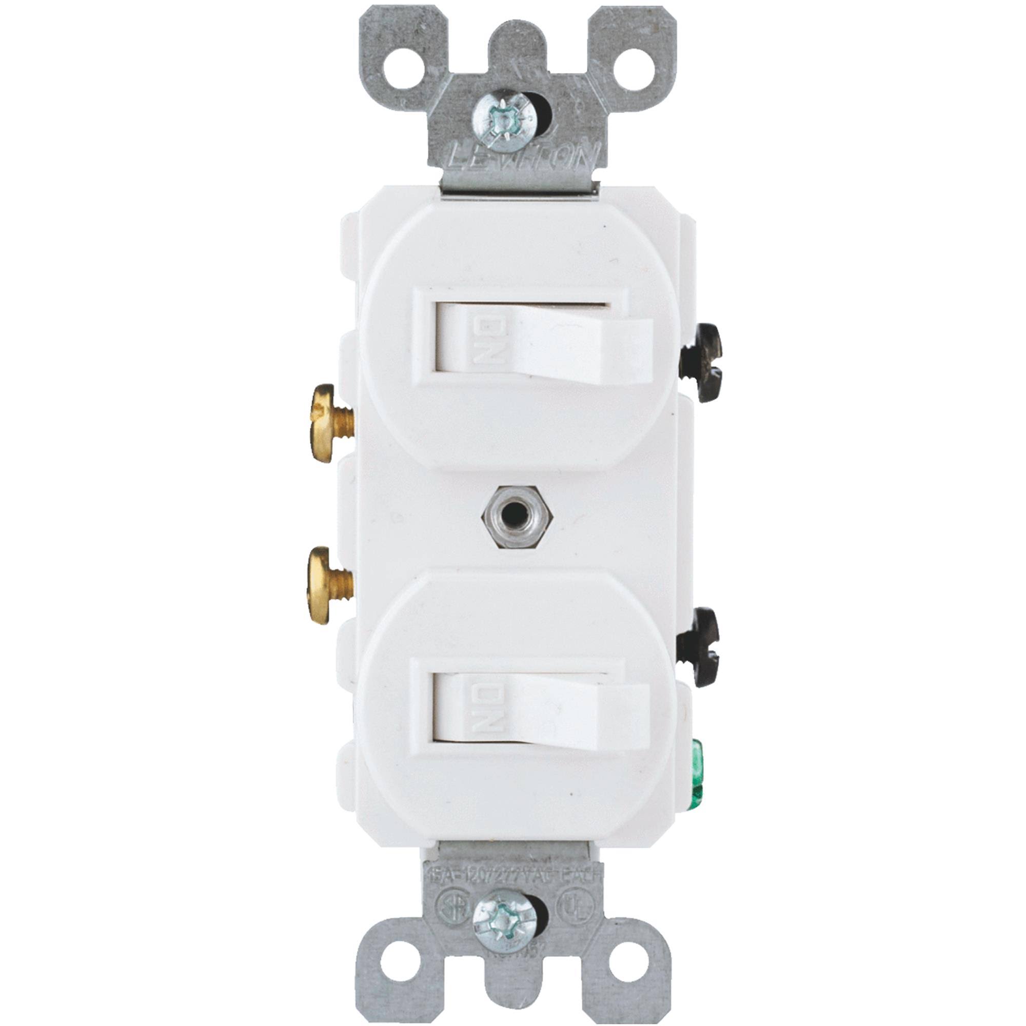 Leviton Combination Two-Single Pole Switches, 15 amp, White