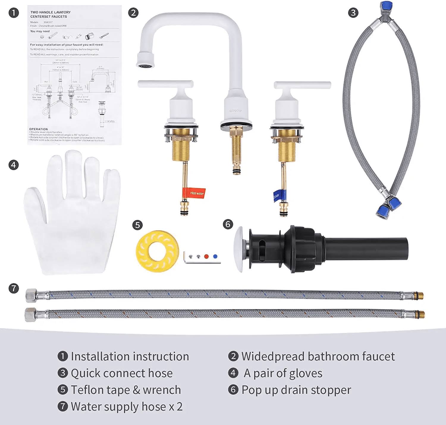 WOWOW 2320300W Widespread Bathroom Faucet with Drain Assembly Finish: White