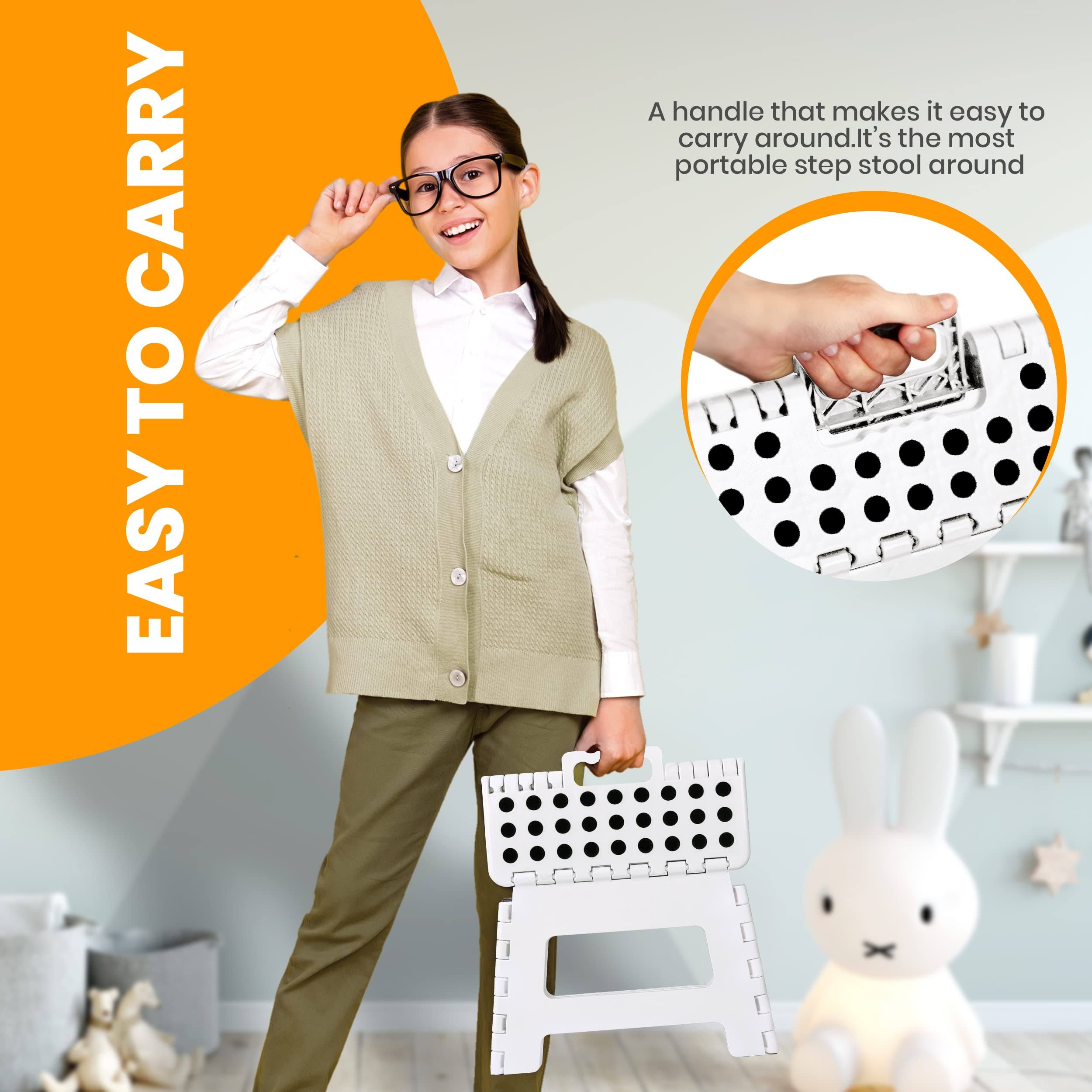 Utopia Home Foldable Step Stool for Kids- 11 Inches Wide and 9 Inches Tall- White and Black- Holds Up to 300 lbs- Lightweight Plastic Design