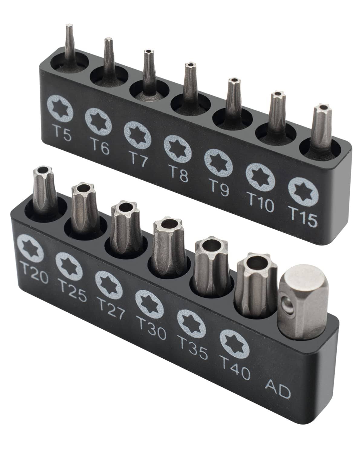 Rotation 14-Piece Tamper Resistant Star Bits, Chrome Vanadium Steel, T5- T40 Impact Grade Security Torx Bit Set, 1/4-Inch Hex Shank