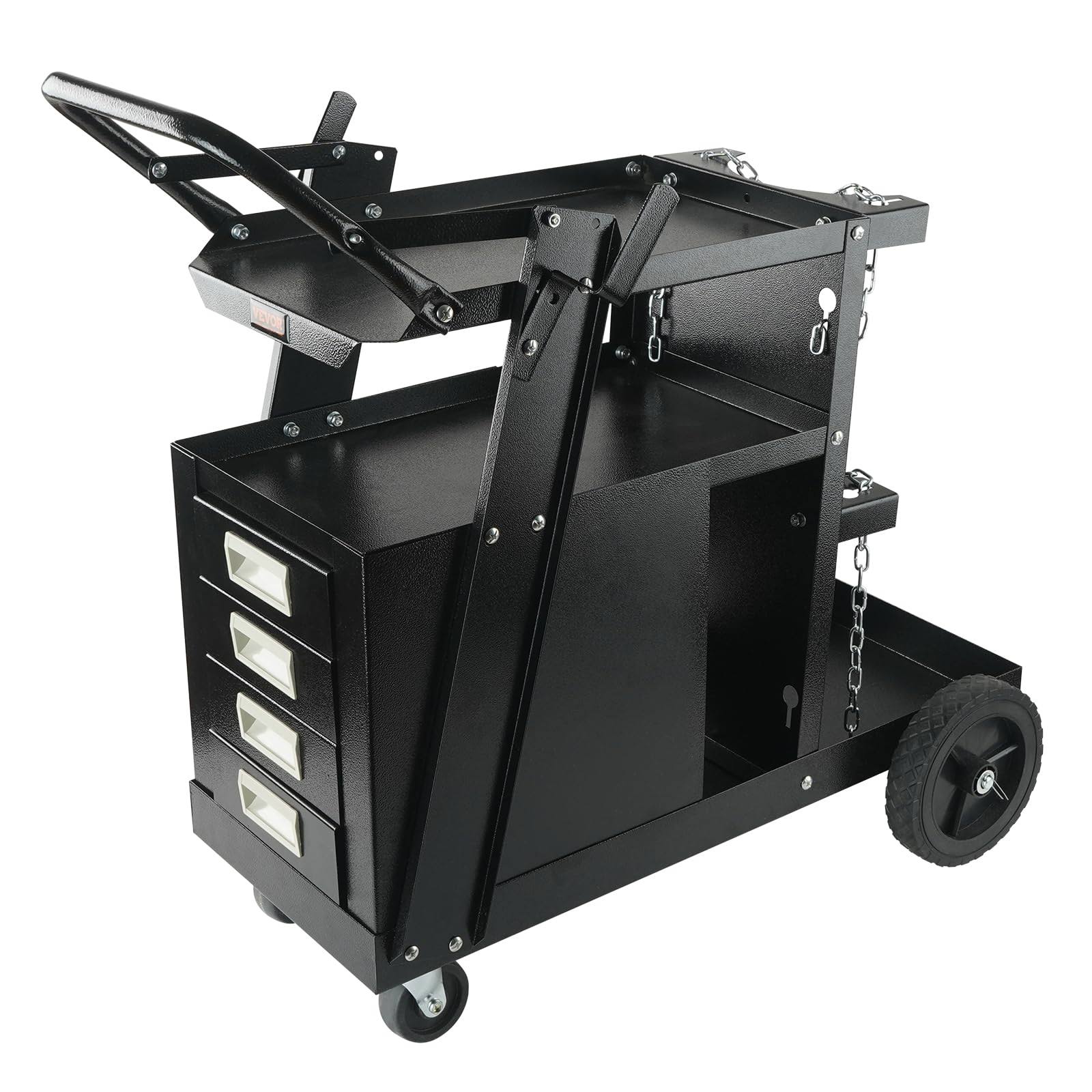 VEVOR Welding Cart, 2-Tier 4 Drawers Welder Cart with 265lbs Static Weight Capacity, 360�� Swivel Wheels, Tank Storage Safety Chains, Heavy Duty