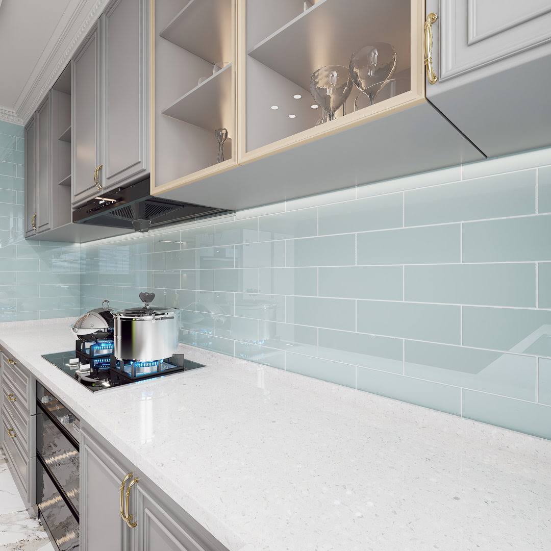 Giorbello Baby Blue 4x12 Glass Subway Tile- 5 St. ft. Case