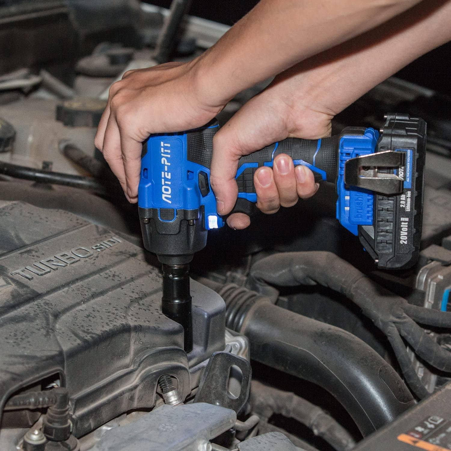 AOTE-PITT 20V 370 ft-lbs Brushless Impact Wrench Kit 1/2 inch Cordless Electric Impact Gun High Torque 3400 IPM Impact Driver with 6 Pcs Drive Impact