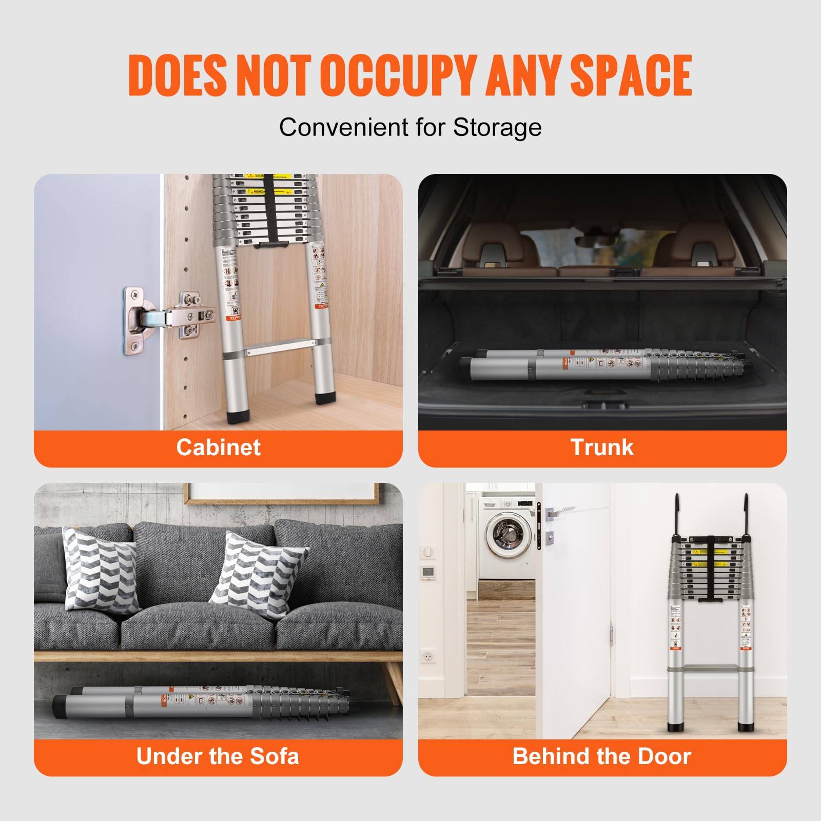 VEVOR Telescoping Ladder, 15 ft Aluminum One-Button Retraction Collapsible Extension Ladder, 400 lbs Capacity