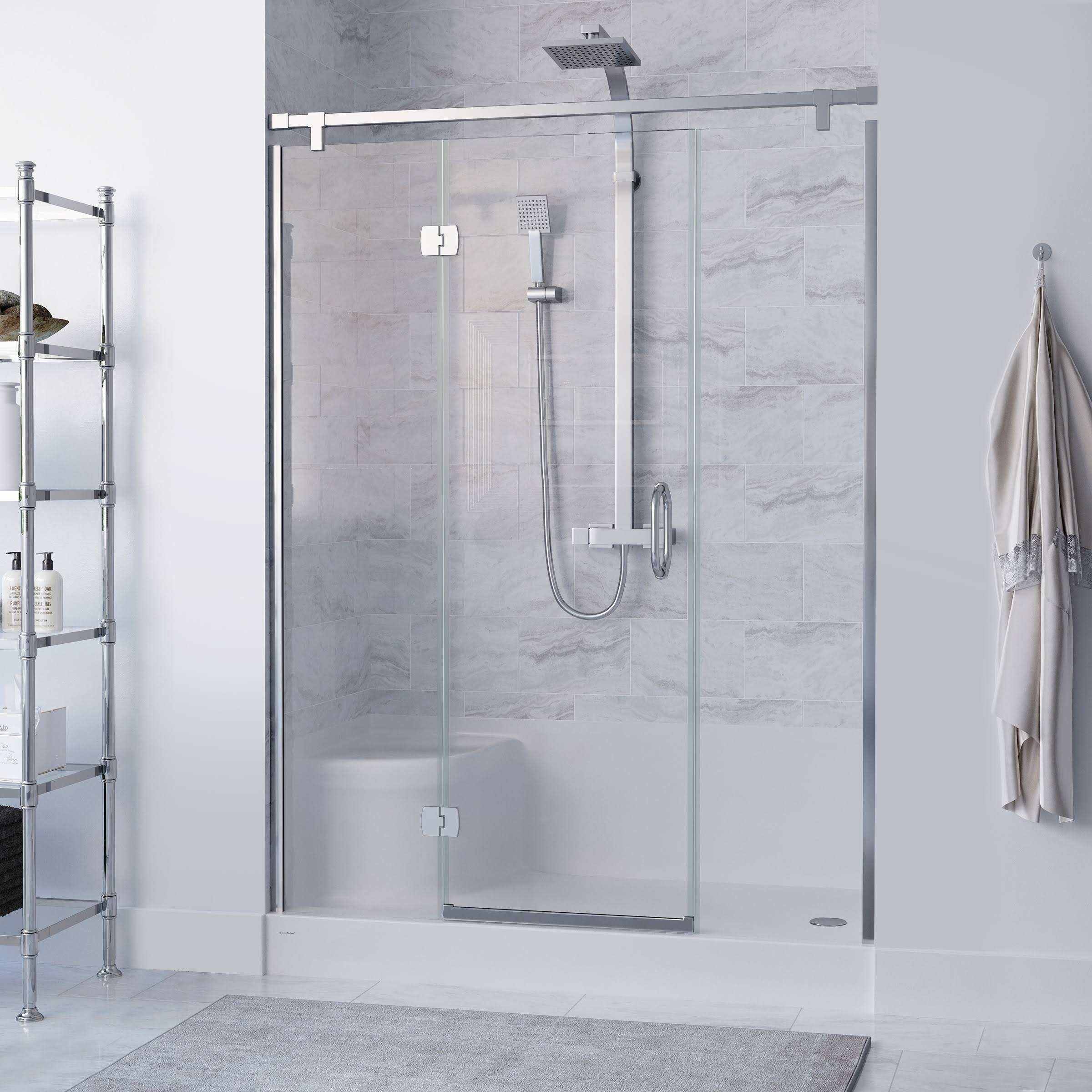 Swiss Madison Aquatique 60 x 32 Single Threshold Shower Base with Right Hand Drain and Integral Left Hand Seat in White