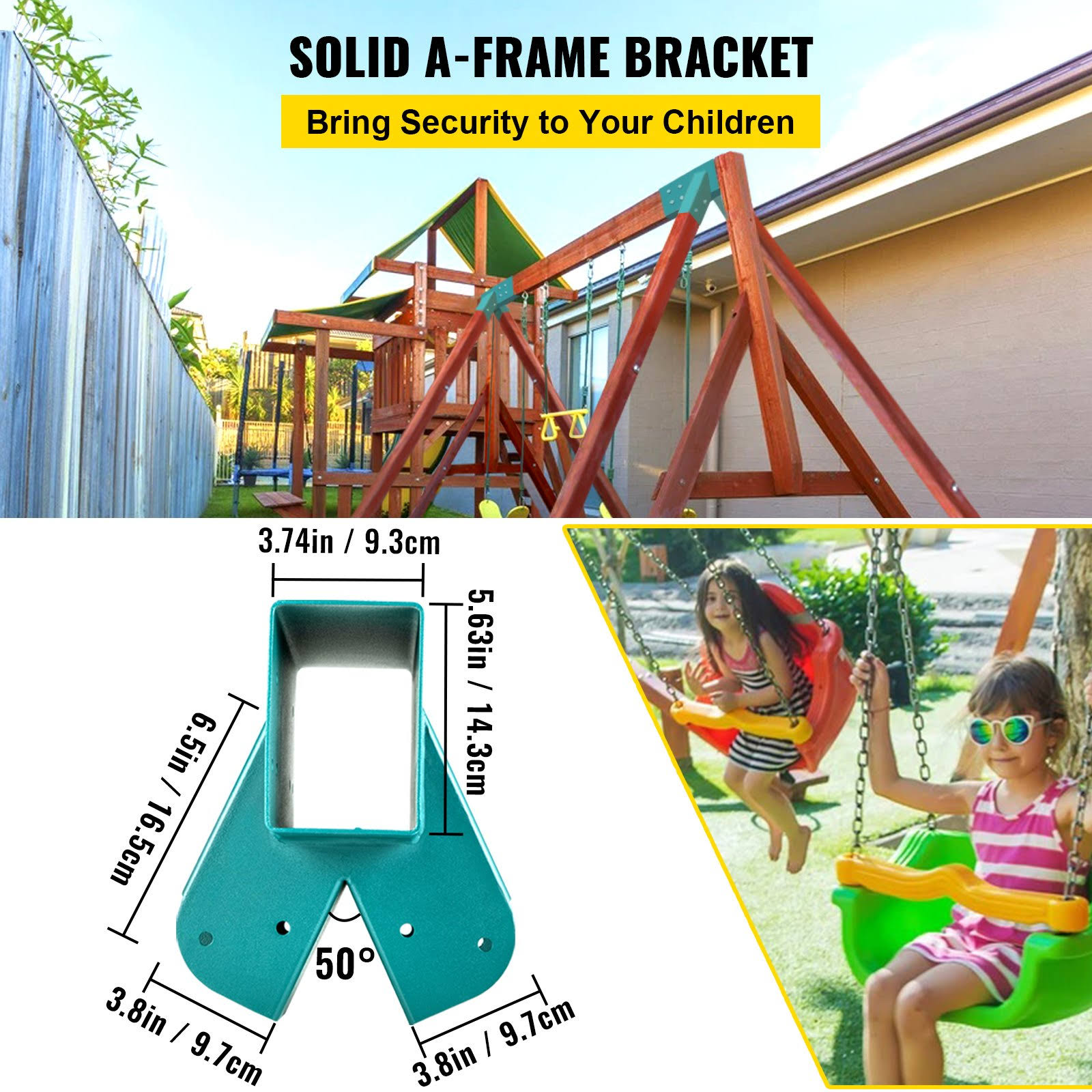 VEVOR 12 in. Swing Set Bracket A-Frame Construction Swing Set Hardware Iron Material with Green Swing Set Brackets Kit