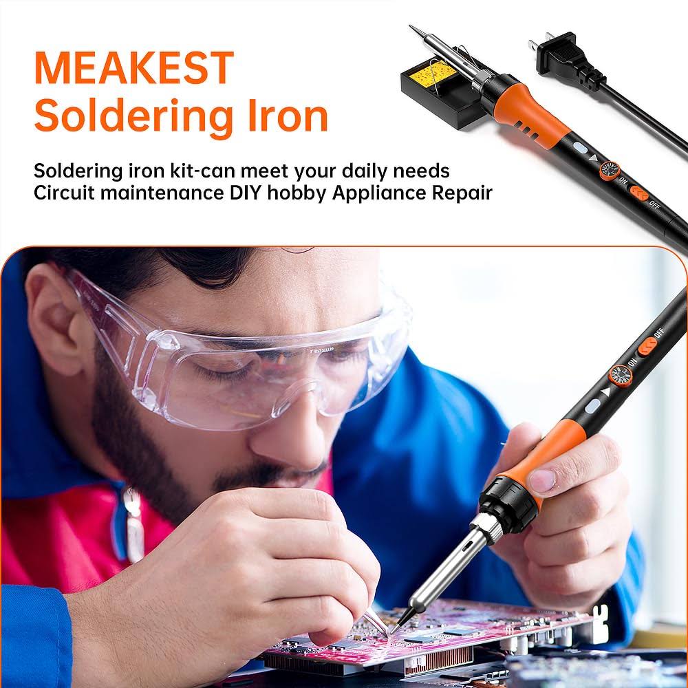 Meakest Soldering Iron Premium Kit 60W Soldering Gun with Ceramic Heater 12-in-1 Soldering Tool Adjustable Temperature 200 to 450C Includes Soldering