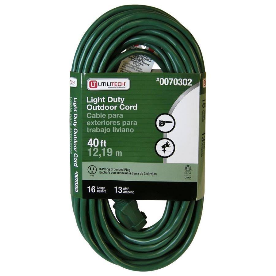 Utilitech Outdoor Extension Cord 40-ft 16 / 3-Prong Outdoor SJTW Light Duty General Extension Cord in Green | UT880628