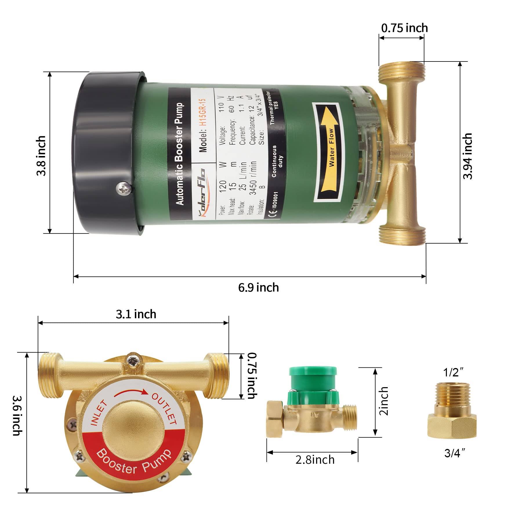 KOLERFLO 120W Water Pressure Booster Pump 115VAC,396 GPH,21.7 PSI Household Automatic Home Booster Pump with Water Flow Switch(H15GR-15)