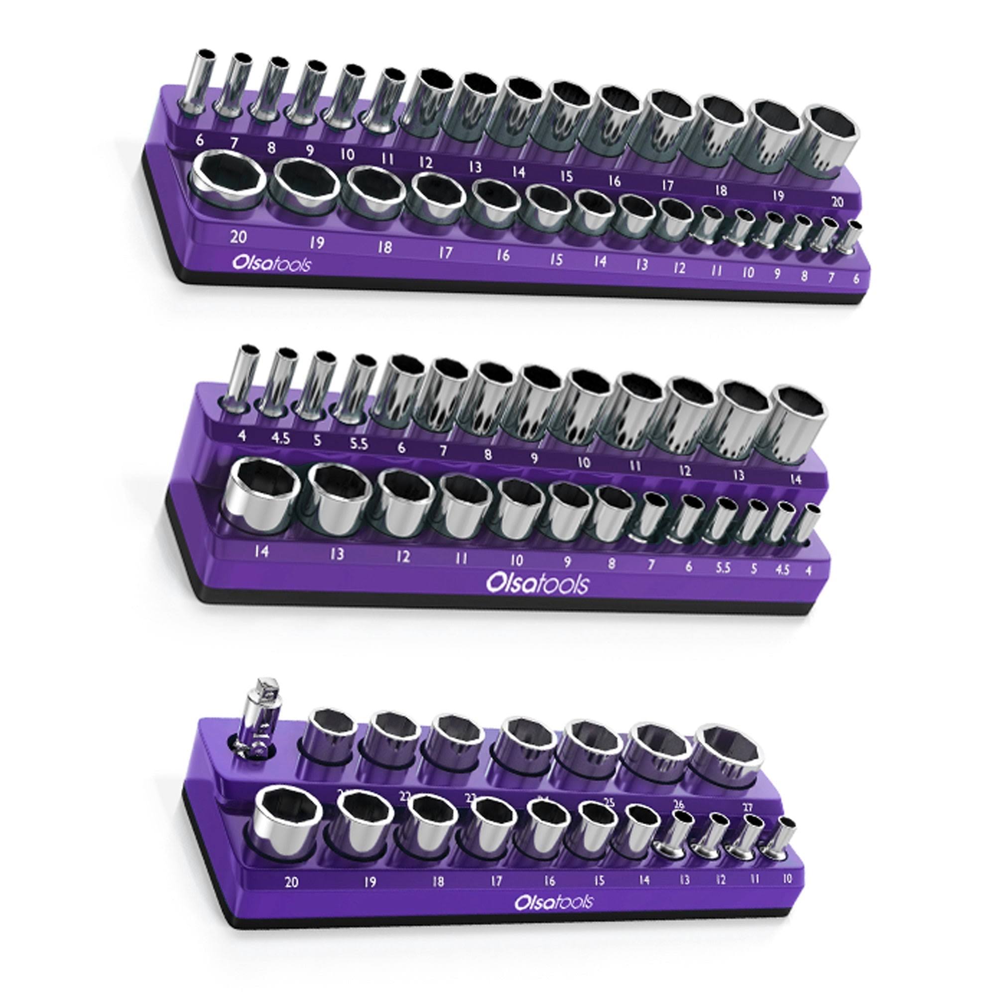 2-Row Magnetic Socket Holder | #1 Top Rated Socket Organizer Metric / 3 PC- 1/2