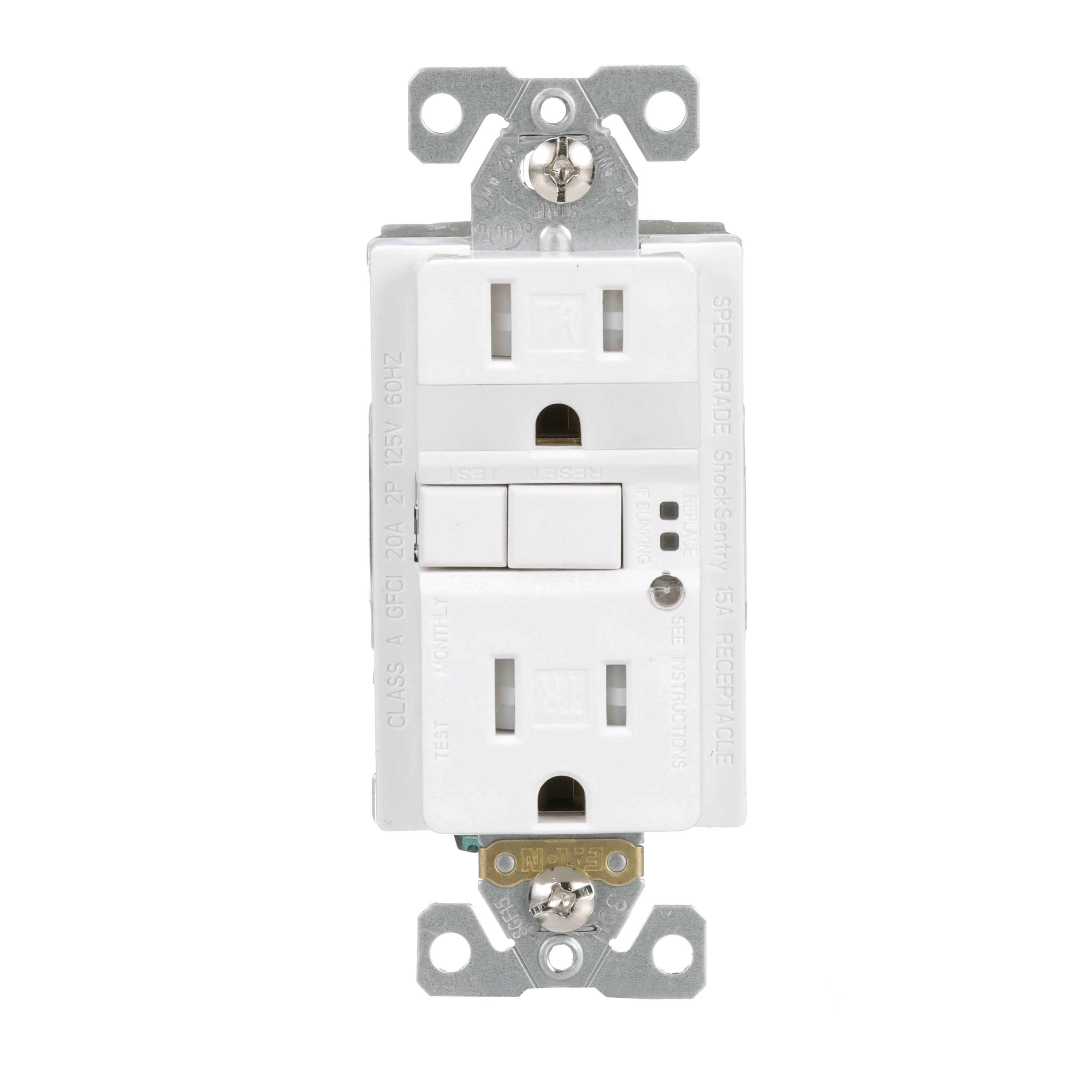 Eaton 15-Amp Tamper Resistant GFCI Residential/Commercial Decorator Outlet with Night Light, White | TRSGFNL15W-BX-LW