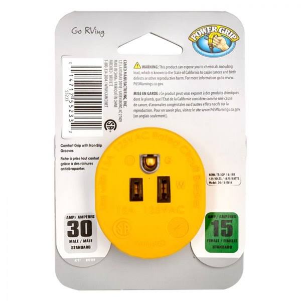 Camco 55233 30 AMP Male / 15 AMP Female Electrical PowerGrip Adapter