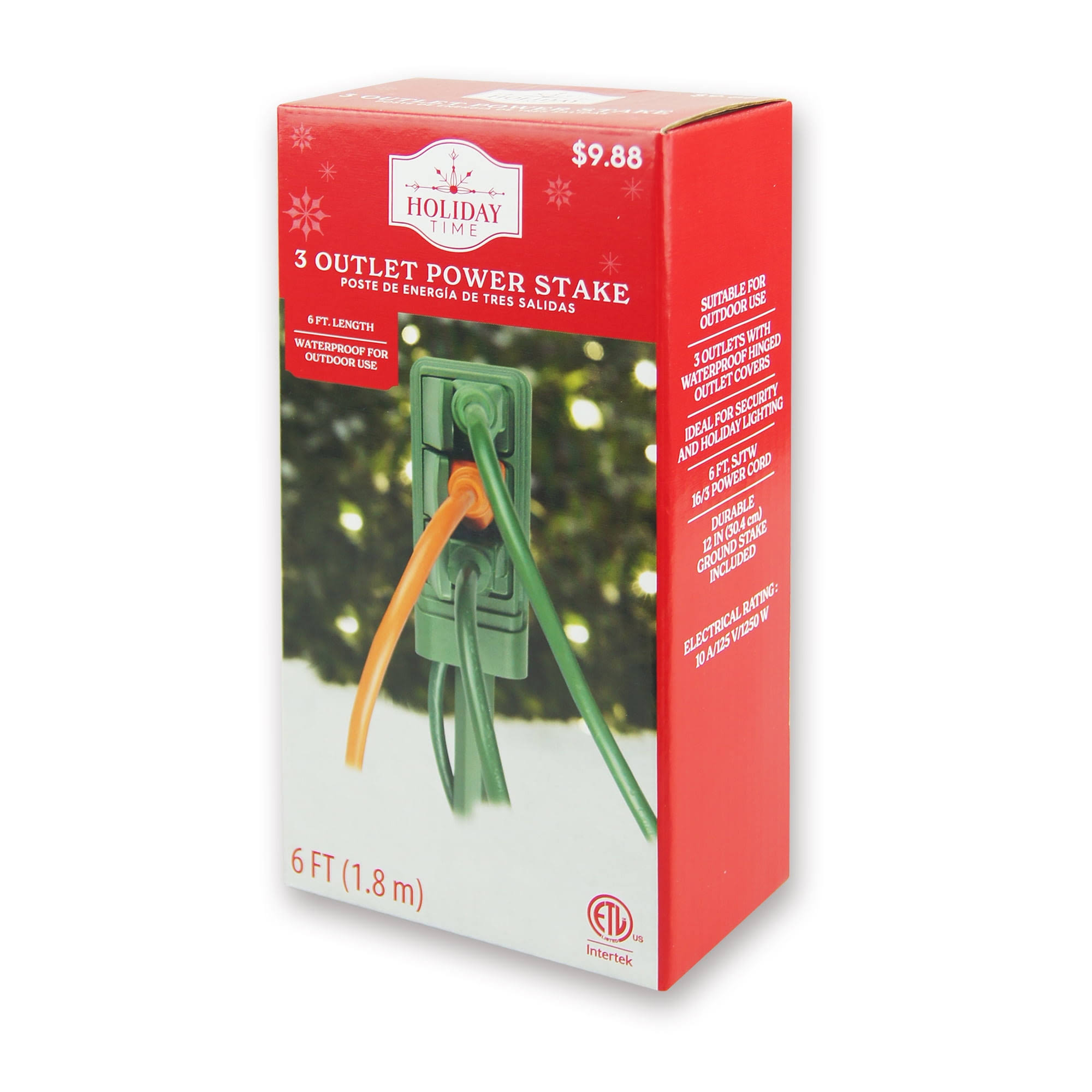 Holiday Time 3-Outlet Power Stake, Green, 6'