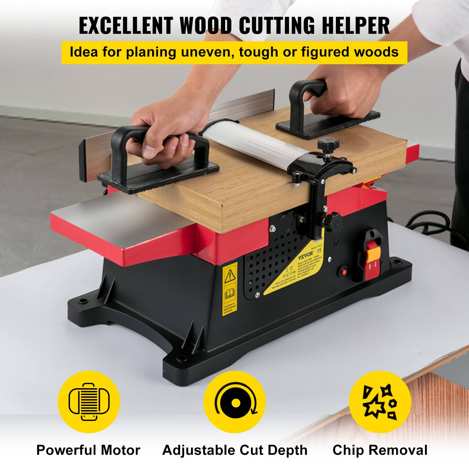 VEVOR Woodworking Benchtop Jointers 6inch with 1650W Motor,Heavy Duty Benchtop Planer Precise Cutterhead 2000RPM ,2 Push Blocks