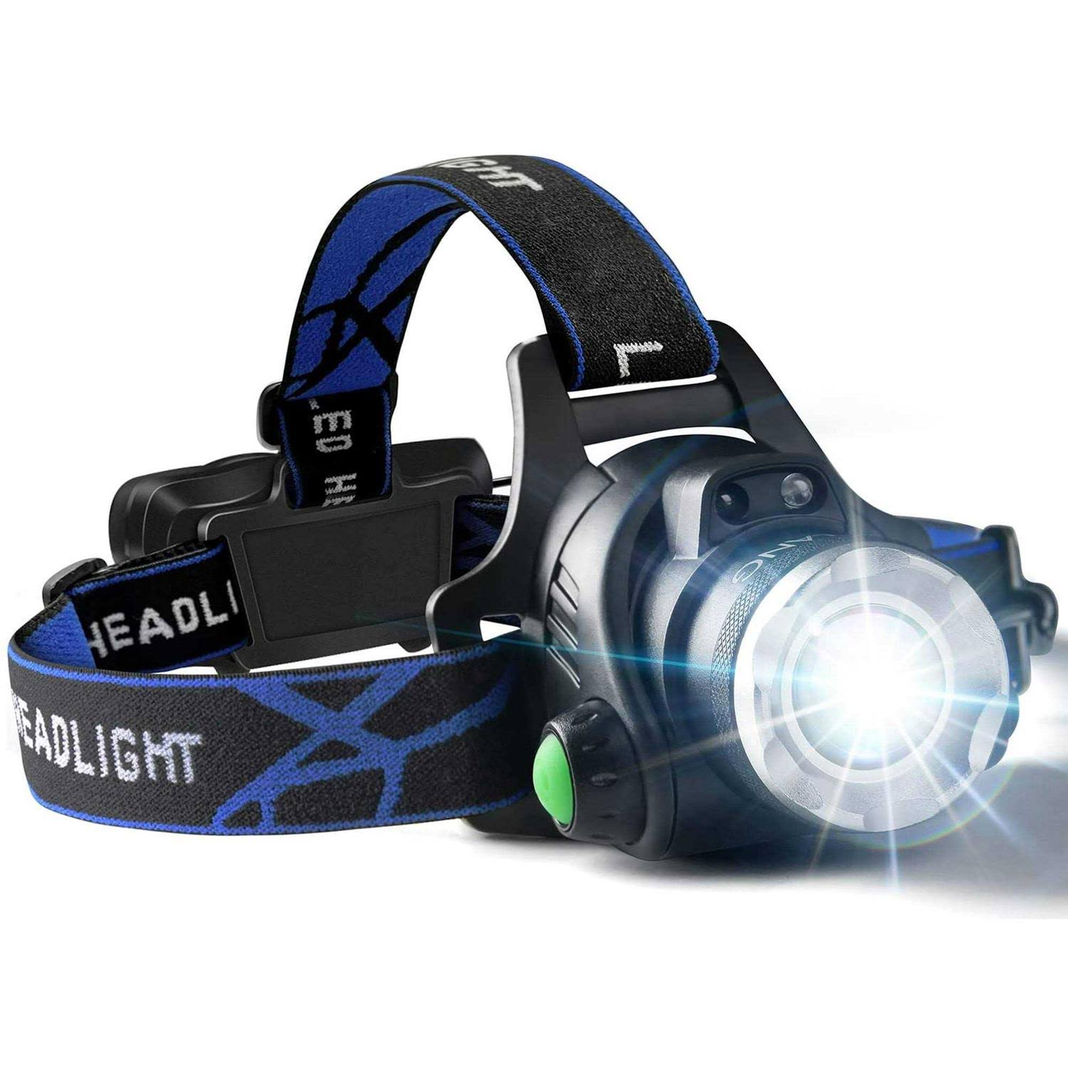 Rechargeable Headlamp,1500 Lumen High Bright Zoom LED Head Lamp,Large Battery-Powered Waterproof Headband Lamp with 4 Modes and Adjustable Headband