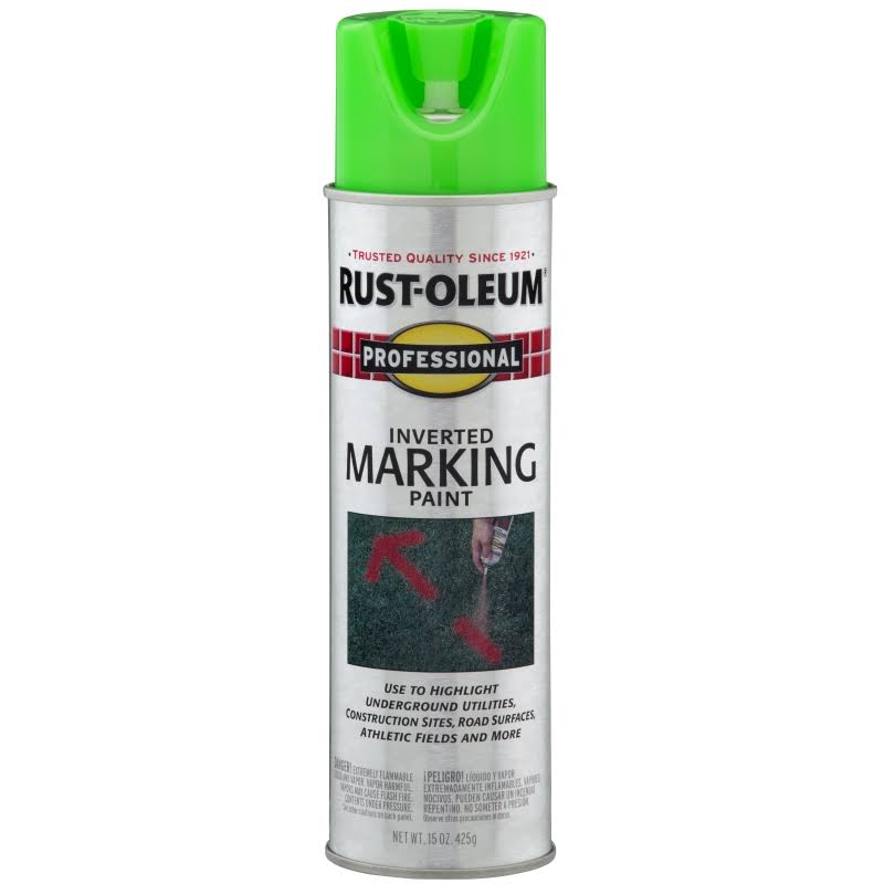 Rust-Oleum 207464 Professional Inverted Marking Spray Paint, 15 oz, Fluorescent Green