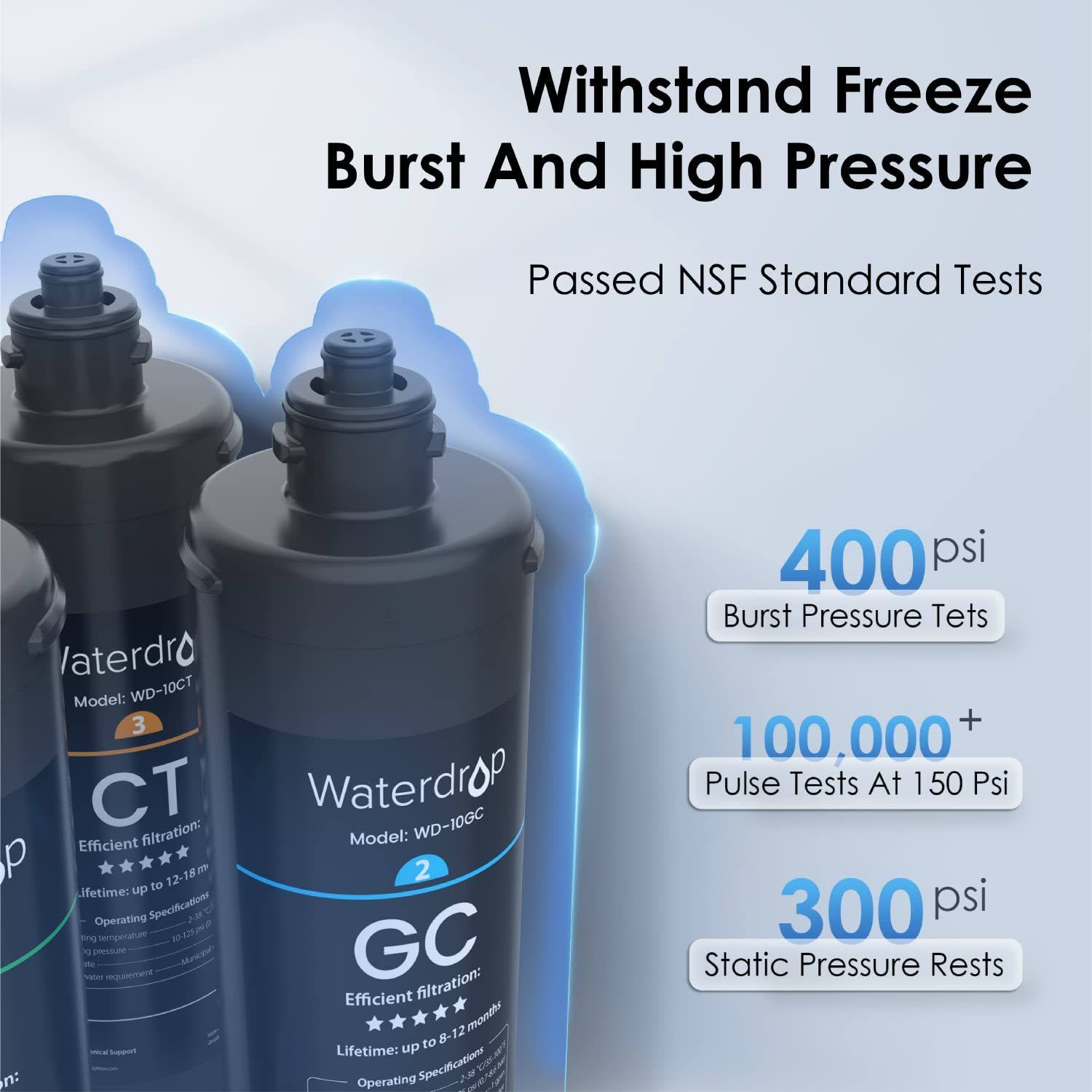 Waterdrop TSB 3-Stage High Capacity Under Sink Water Filter, with, USA Tech