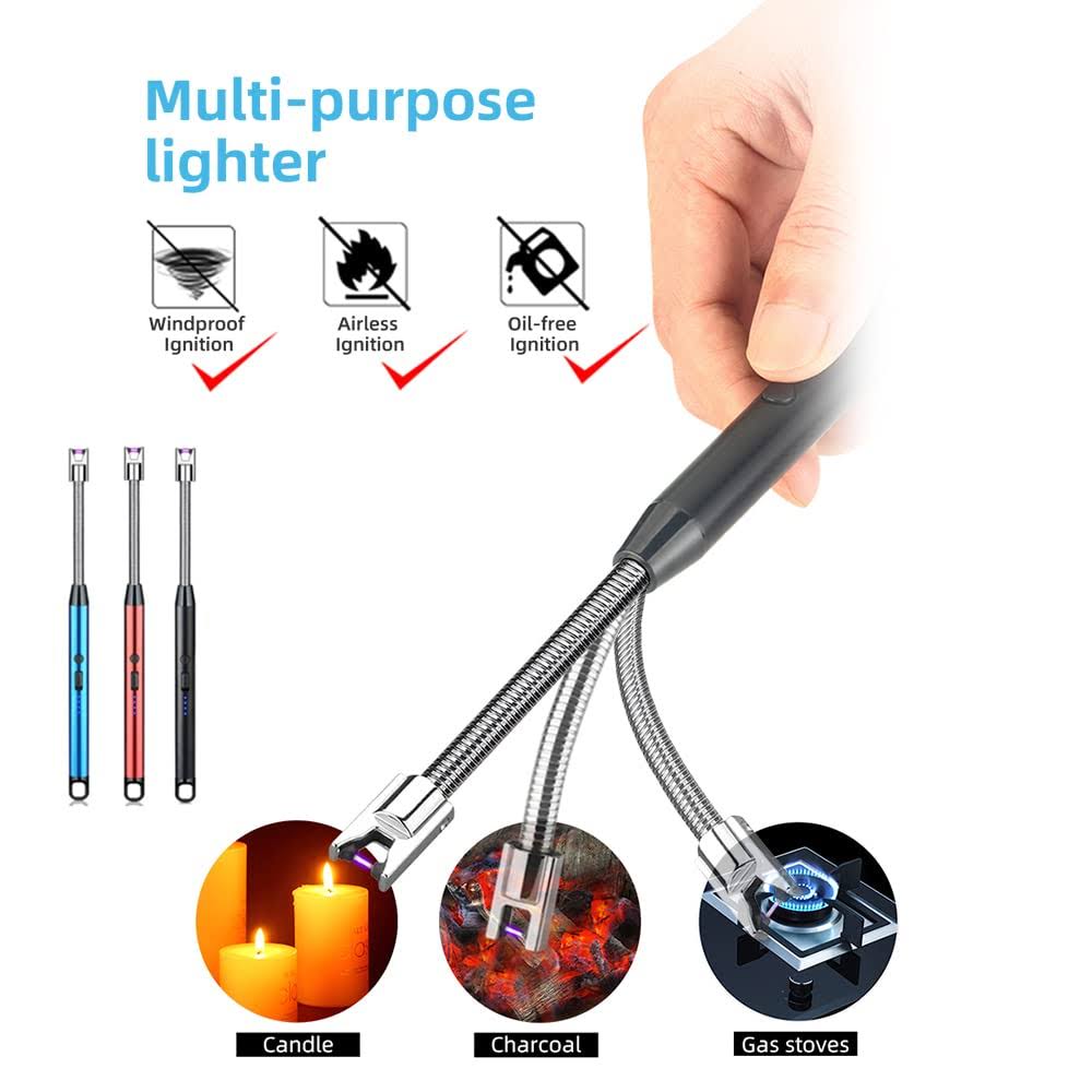 3 Pack Candle Lighter,Arc Lighter with USB Charging,Flameless Windproof,LED Battery Display,Safety Switch,Rotate 360 Degrees,for Aromatherapy