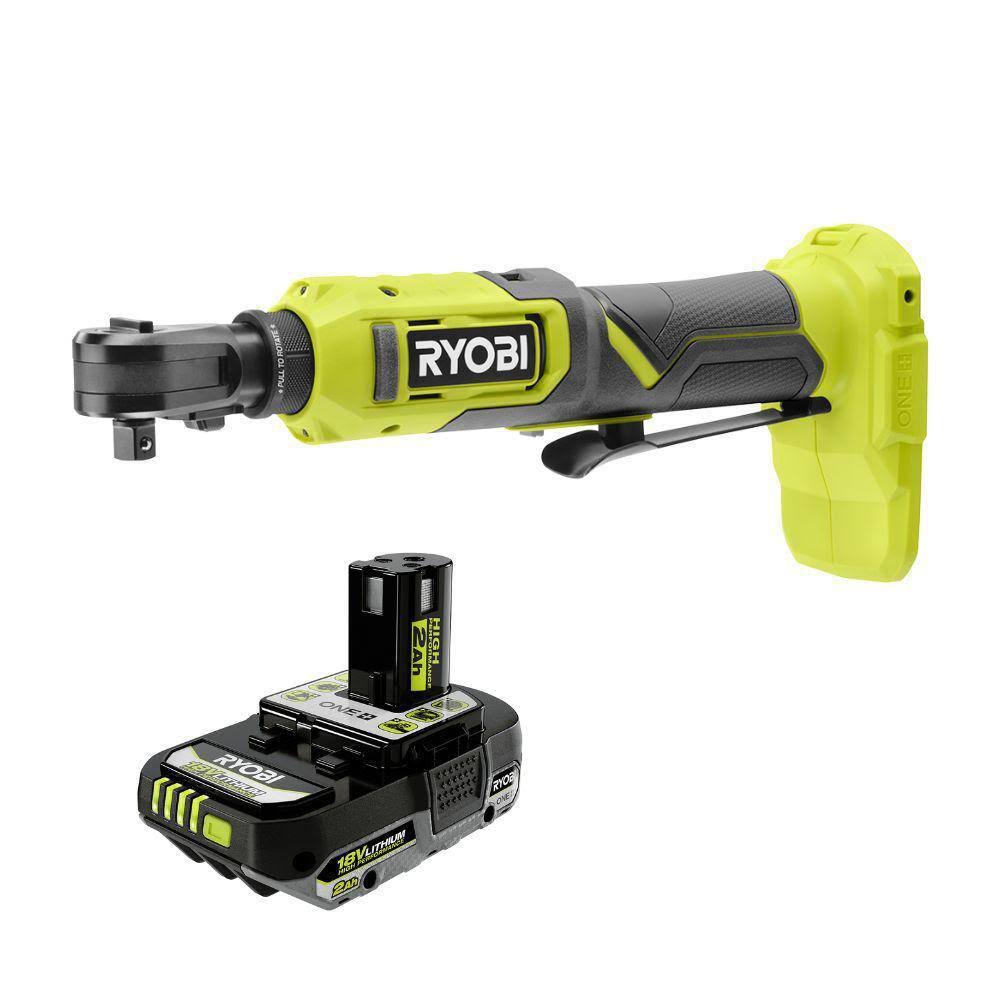 Ryobi One+ 18V Cordless Multi Size Ratchet with One+ 18V 2.0 Ah Lithium-Ion High Performance Battery