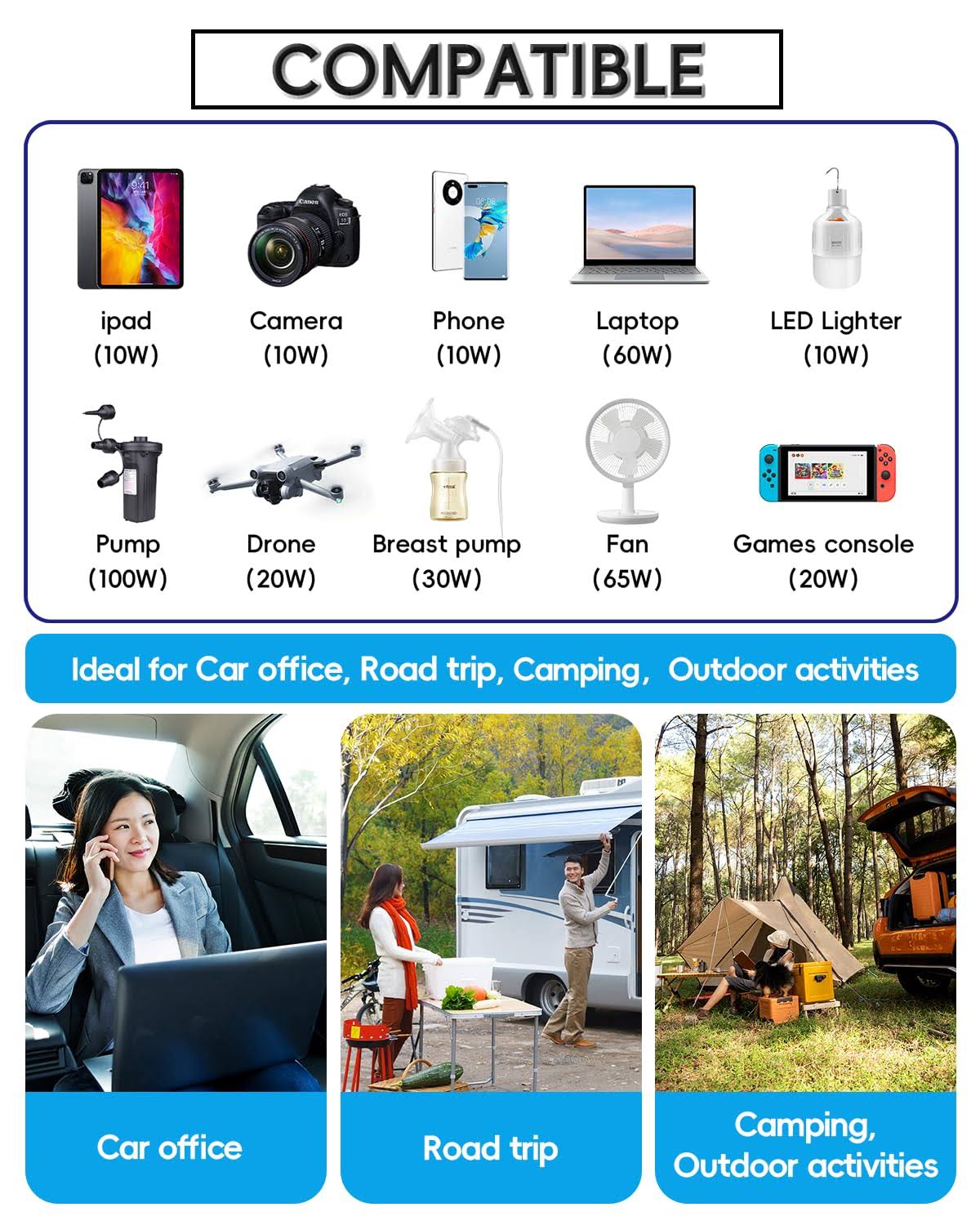 Ysolx 200W Car Power Inverter, DC 12V to 110V AC Converter, Fast Car Charger Adapter with 18W Quick Charge/ 20W USB-C/ 4.8A Dual