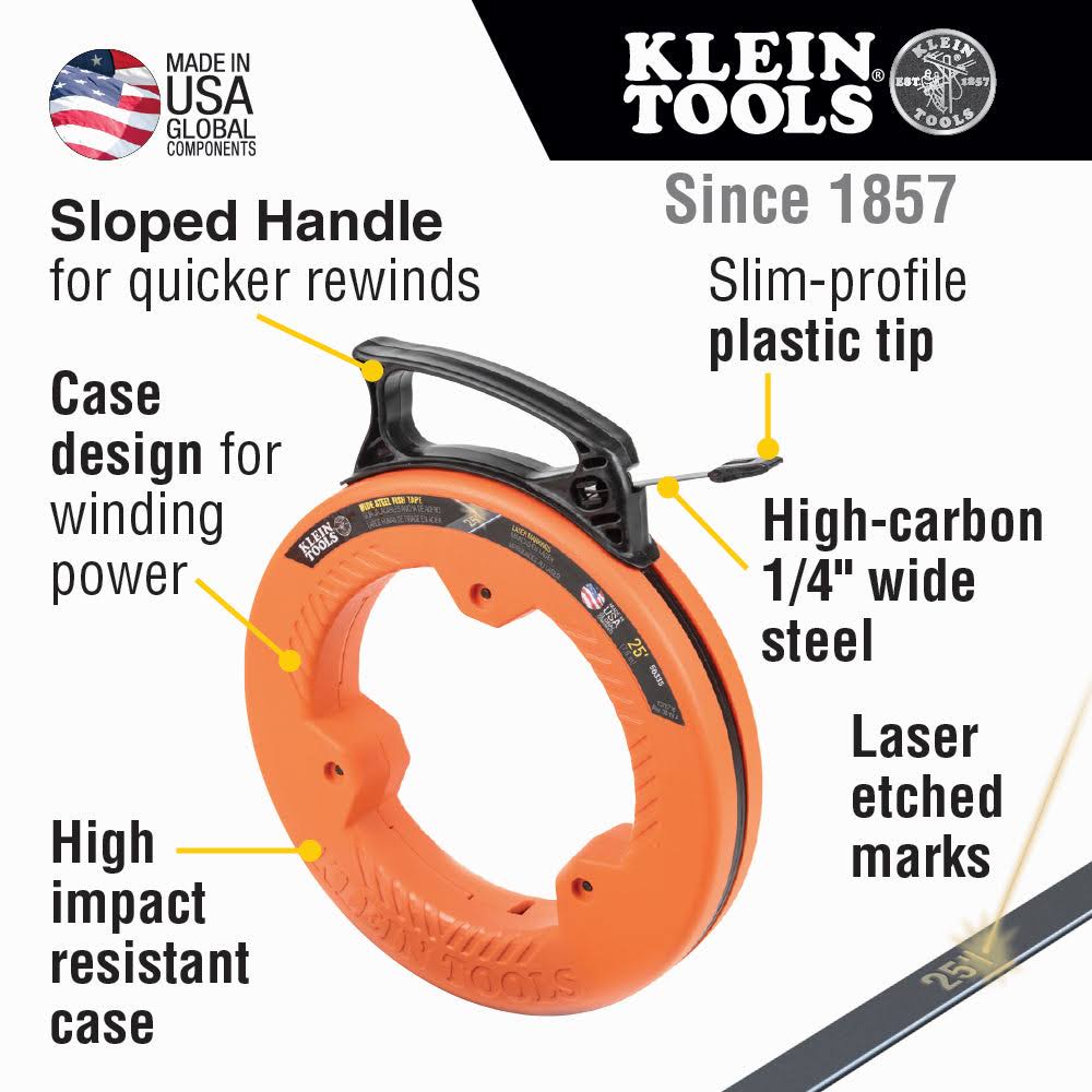 Klein Tools 56335 25' Wide Steel Fish Tape