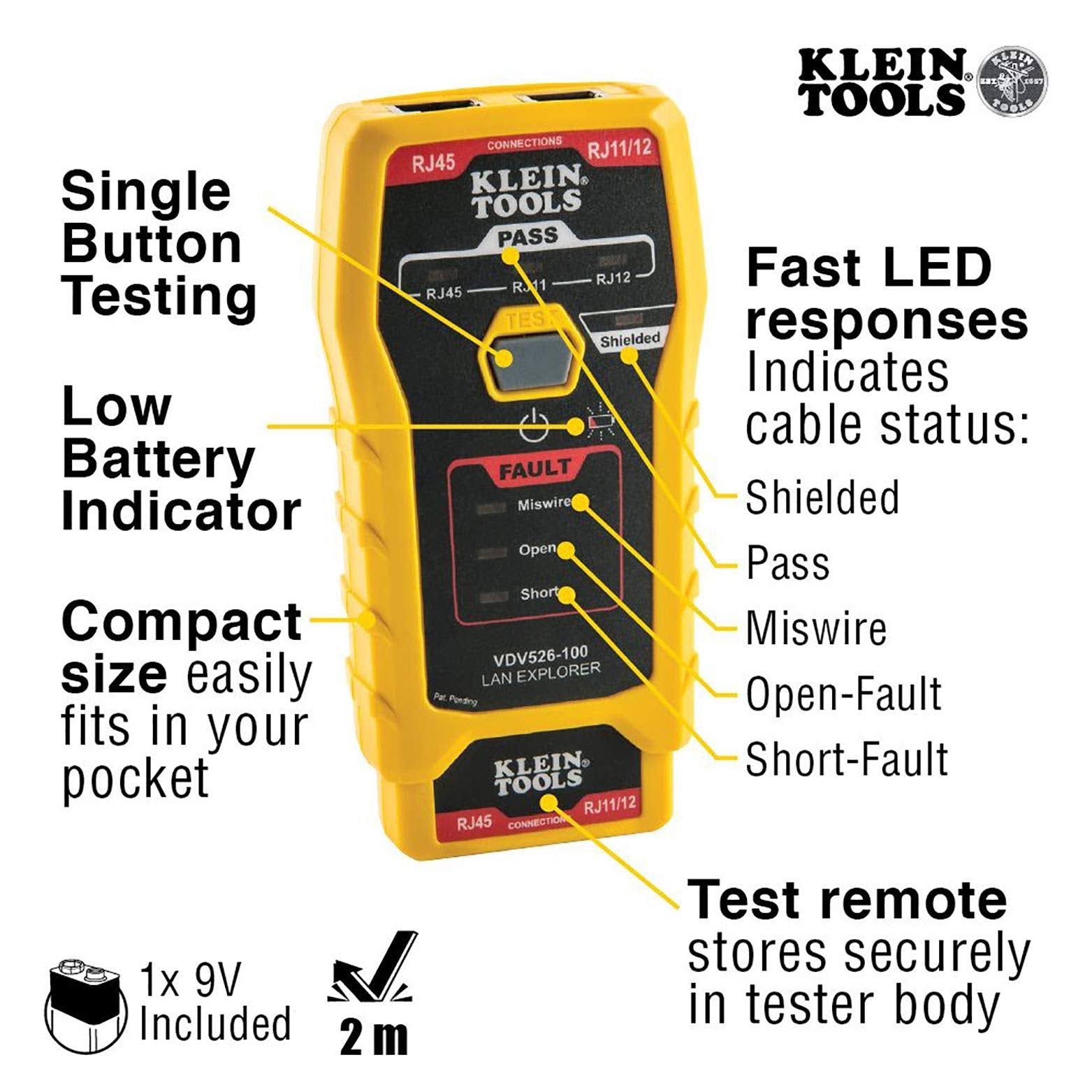 Klein Tools VDV526-100 LAN Explorer Data Cable Tester Remote