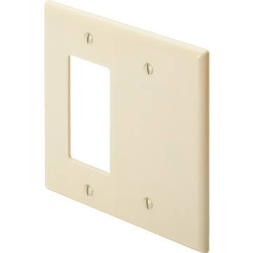 Leviton 80608 W 2 Gang 1 Blank 1 Decora/GFCI Device Combination Wallplate, Midway size, Thermoset, White