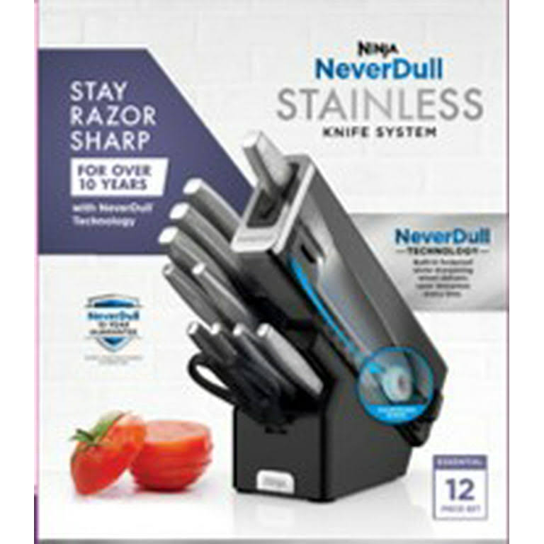 Ninja K22012 NeverDull Essential 12 Piece Stainless Steel Knife System with Built in Sharpener- 1 Each