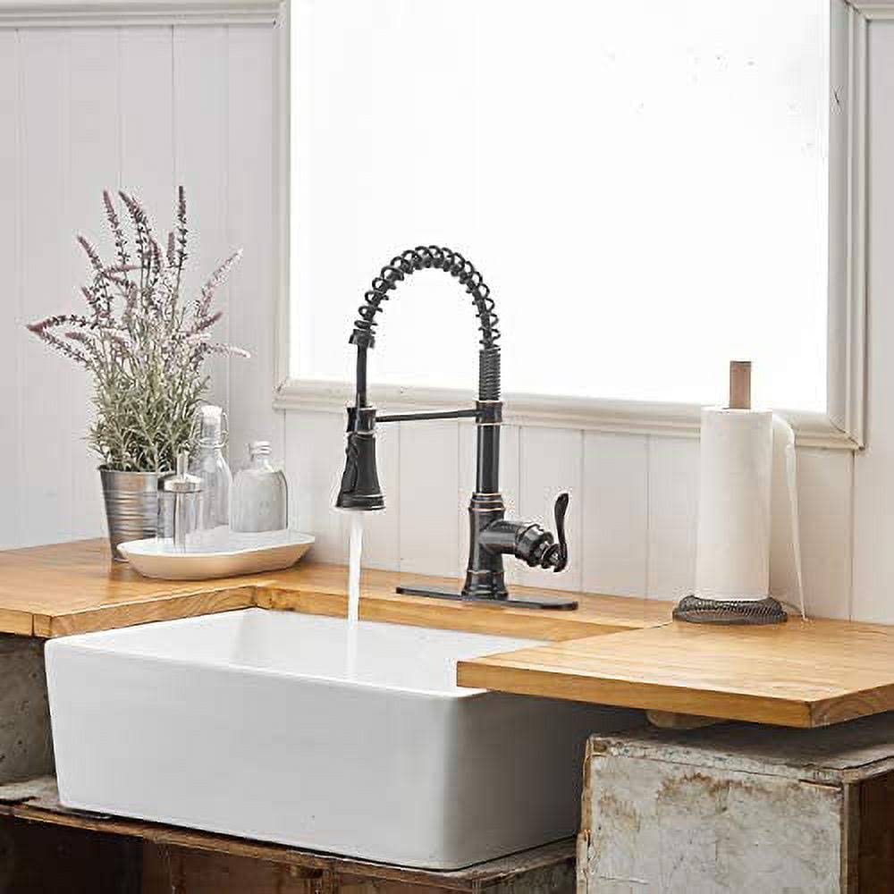BWE Single-Handle Pull-Down Sprayer 3 Spray High Arc Kitchen Faucet with Deck Plate in Oil Rubbed Bronze