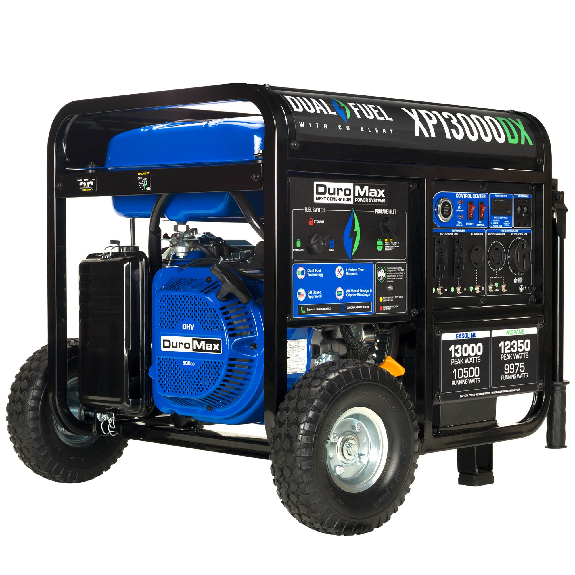 DuroMax XP13000DX 13,000 Watt Dual Fuel Portable Generator w/ Co Alert