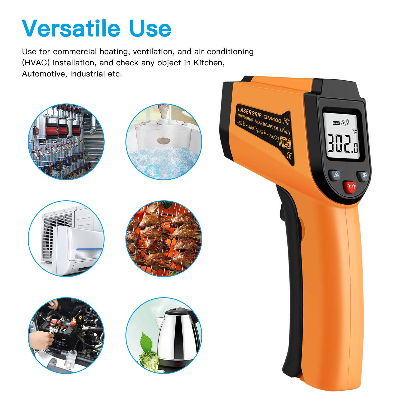 Papogo Infrared Thermometer Non-Contact Digital Laser Infrared Thermometer Temperature Gun-50��C to 400��c(-58��f to 752��f) with LCD Dis