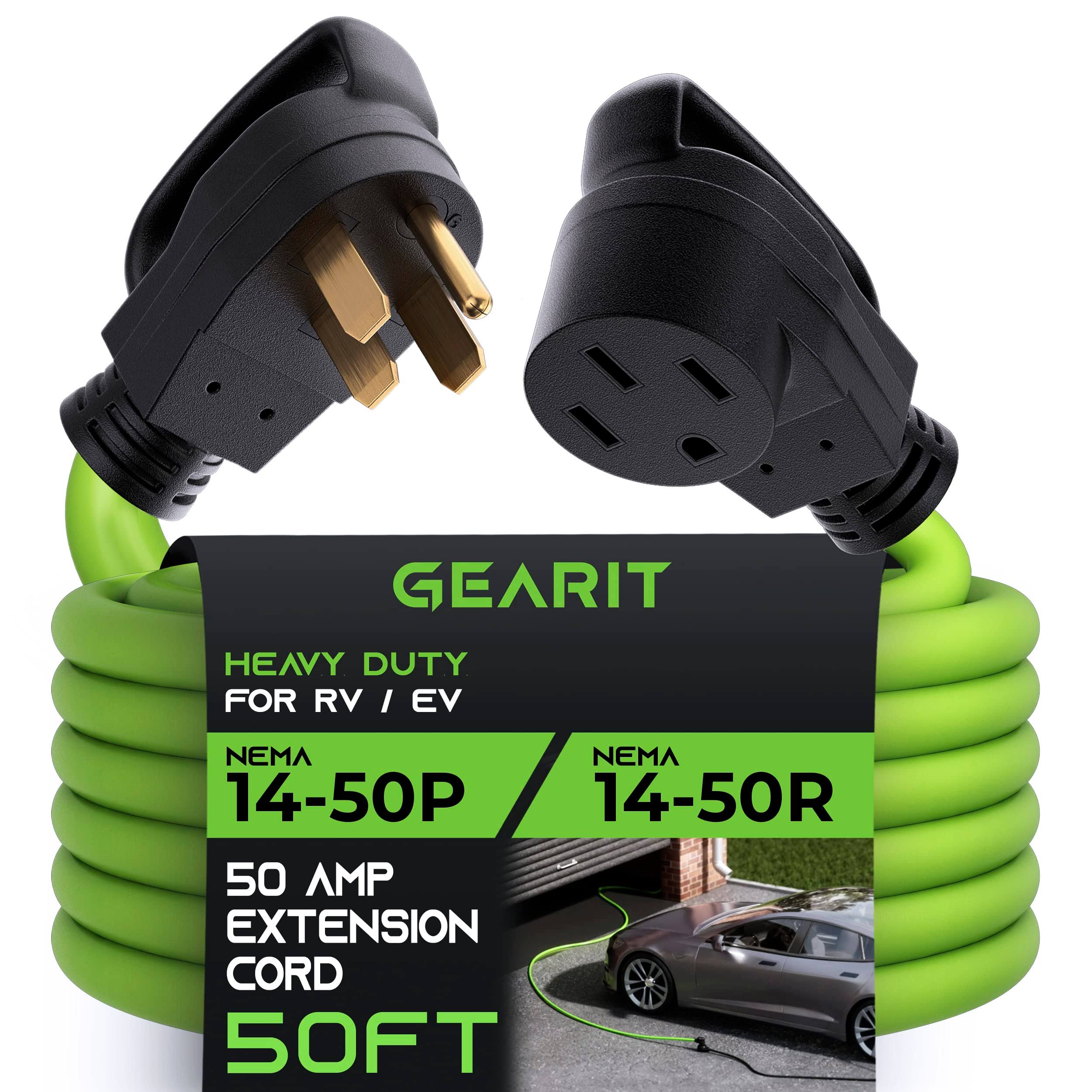 GearIT 50-Amp Extension Cord for RV and EV (50 Feet) 4-Prong 250-Volt, Tesla Model 3/S/X/Y, NEMA 14-50P to 14-50R 6/3, 8/1 STW A