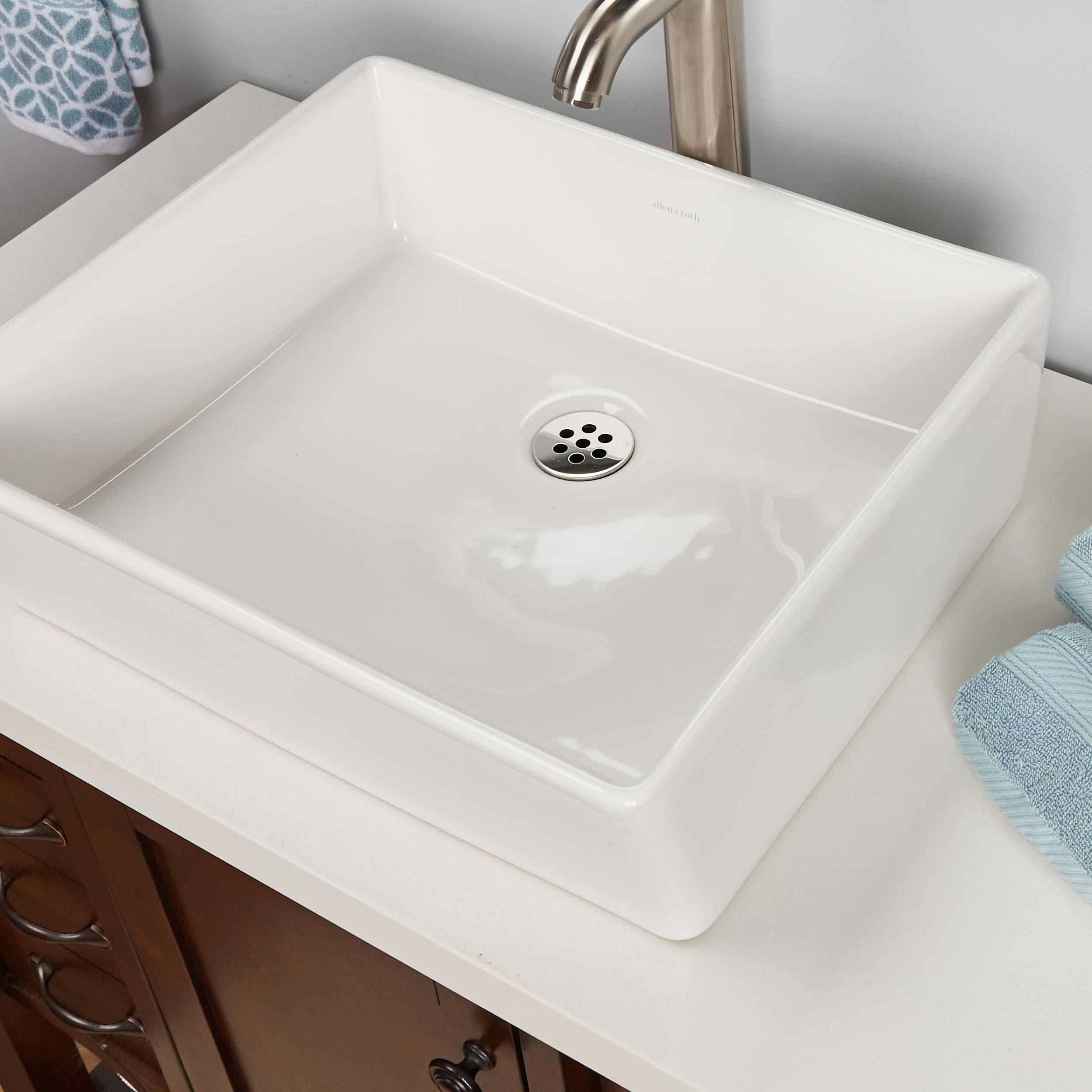 Allen + Roth White Vessel Rectangular Bathroom Sink (18-in x 15.75-in)