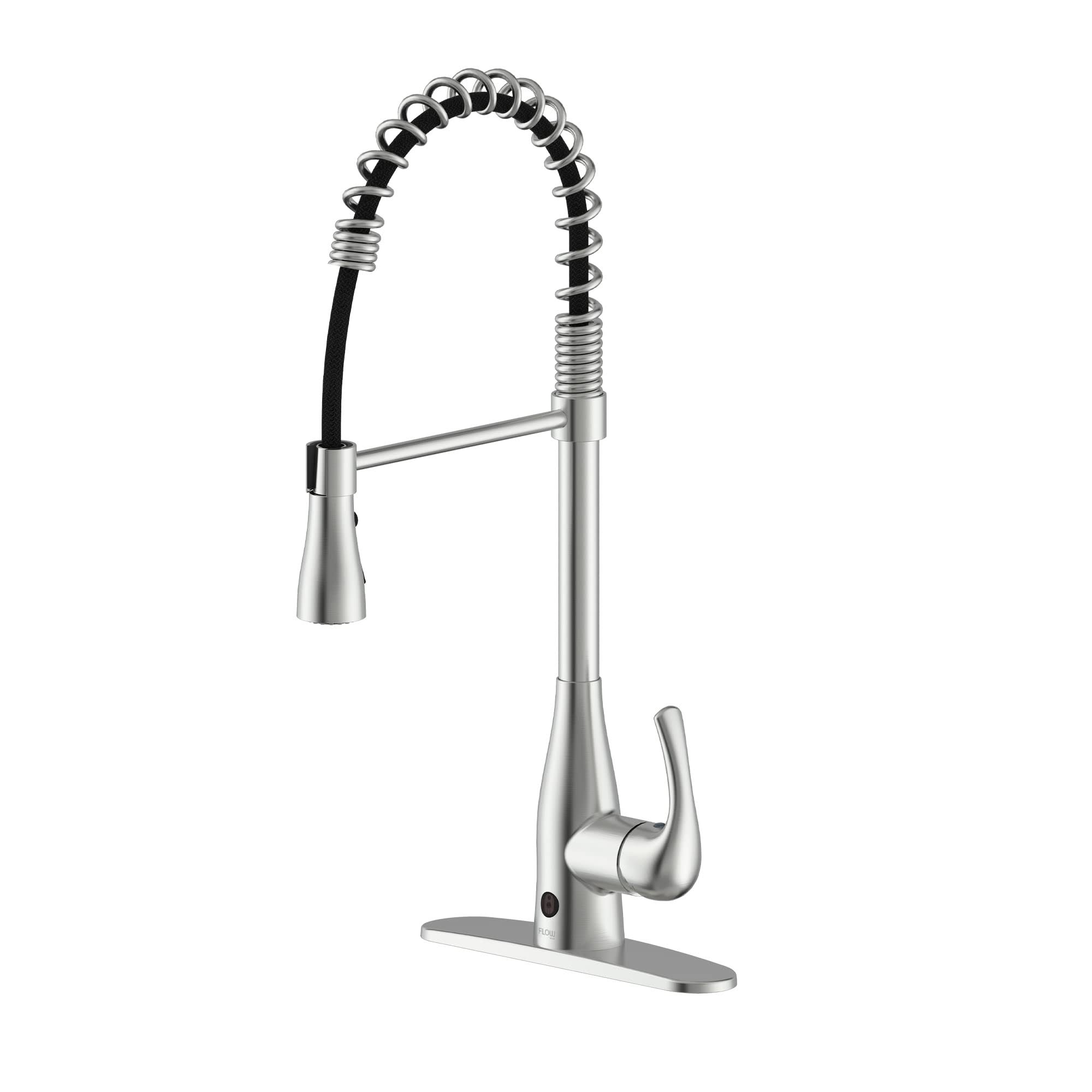 Flow Motion Activated Single-Handle Pull-Down Spring Neck Sprayer Kitchen Faucet in Brushed Nickel