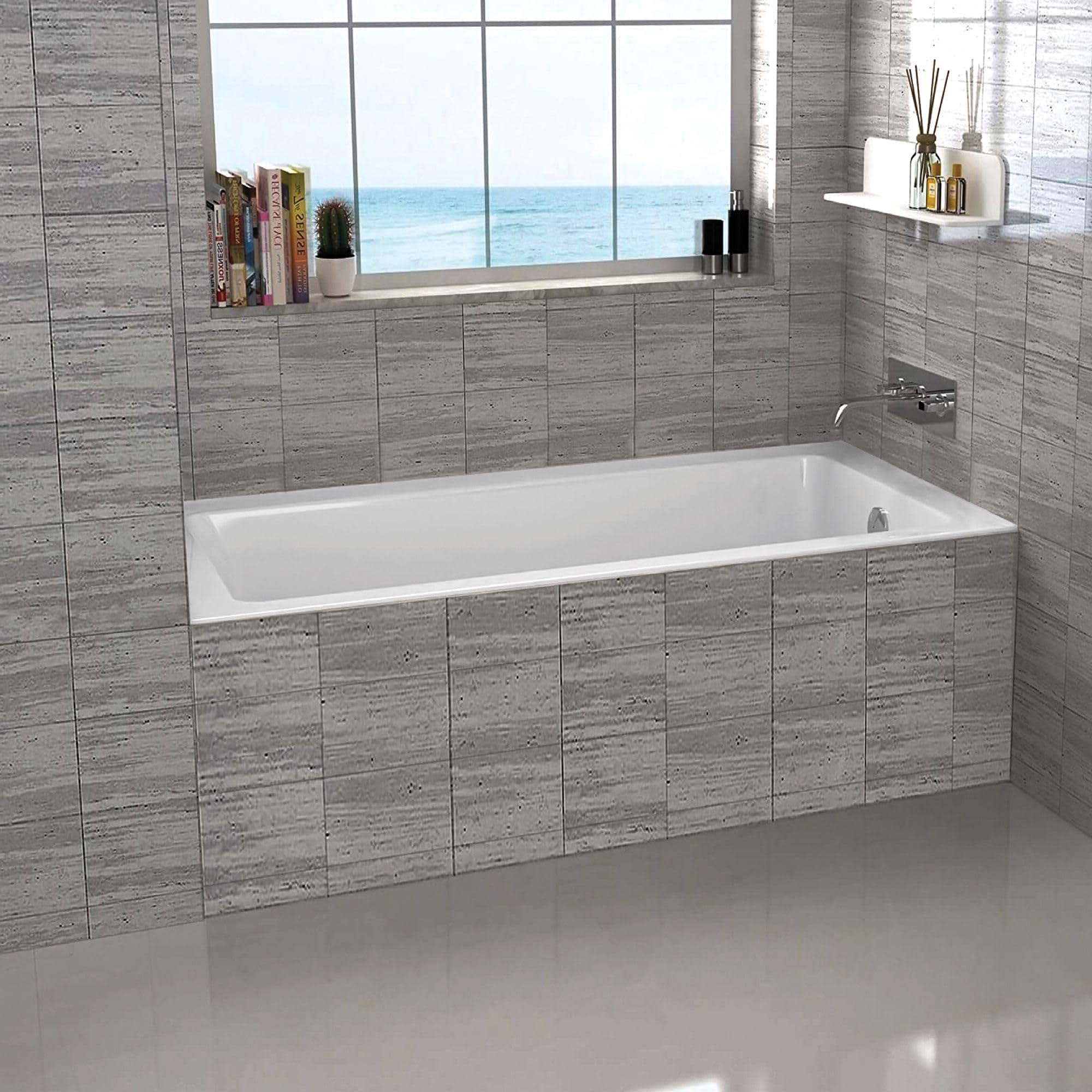 Fine Fixtures Tile-In White Soaking Bathtub, Built in Tile Flange Fiberglass Acrylic Material (60
