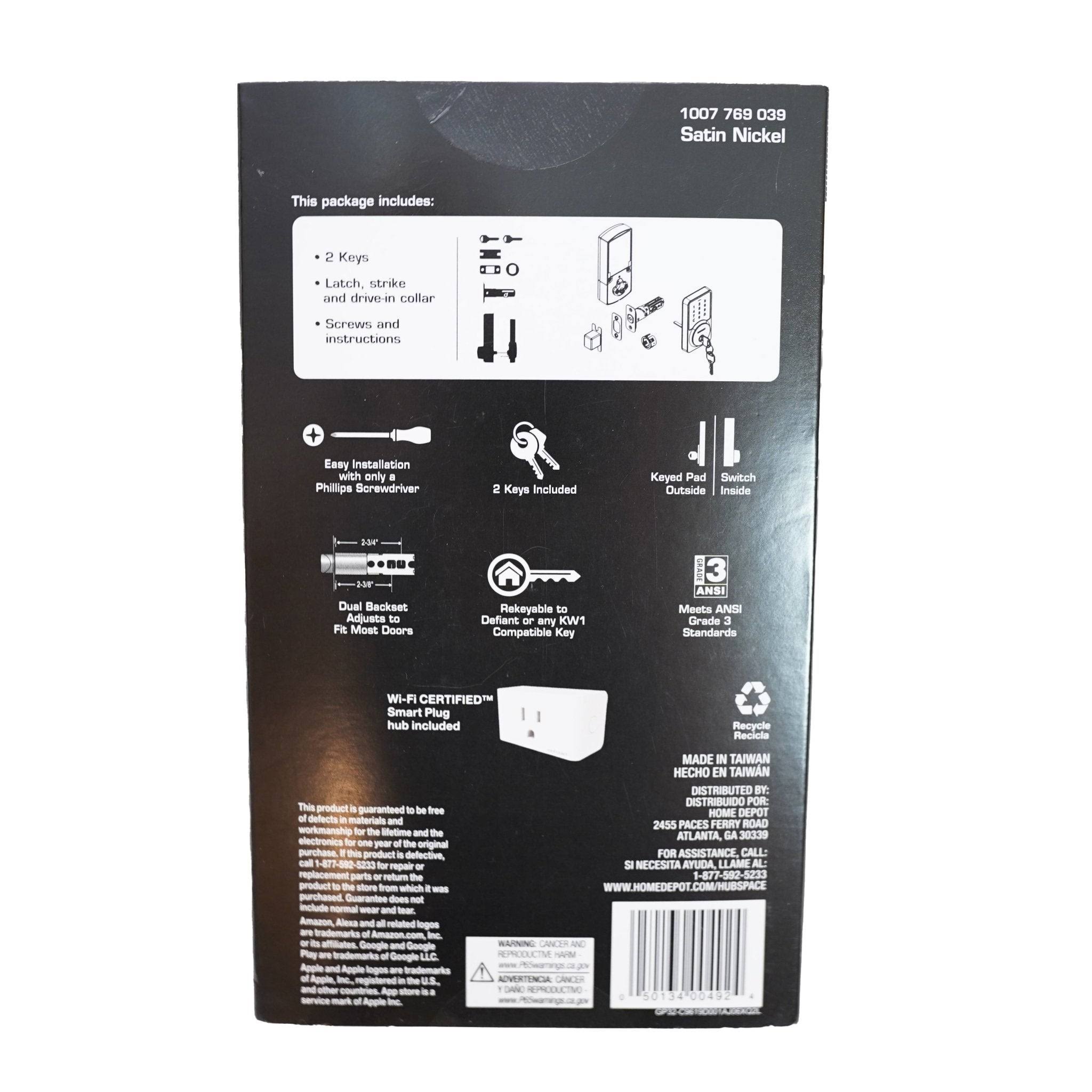 Defiant Square Satin Nickel Smart Wi-Fi Deadbolt Powered by Hubspace