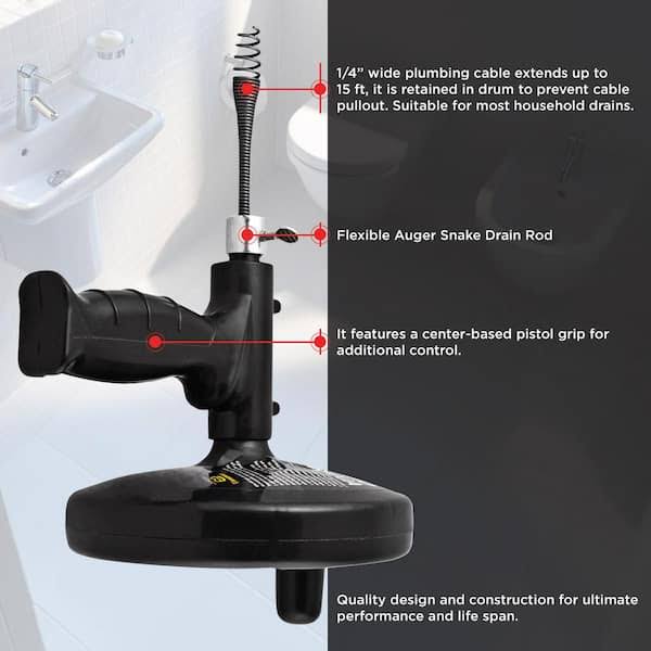 15 ft. Drum Auger Steel Plumbing Drain Snake with Drain Cleaning Cable