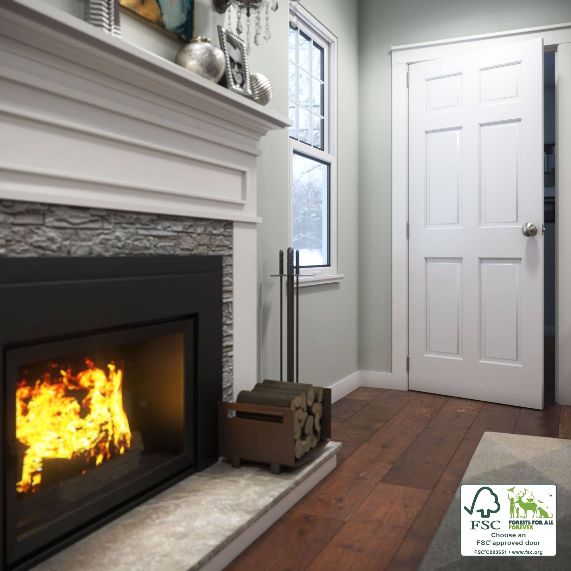 EightDoors 80 inch x 32 inch 6 Panel White Primed Solid Wood Core Door