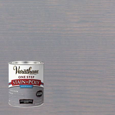 Stain & Polyurethane, Water-Based, Weathered Gray, Semi-Gloss, 1-Qt.
