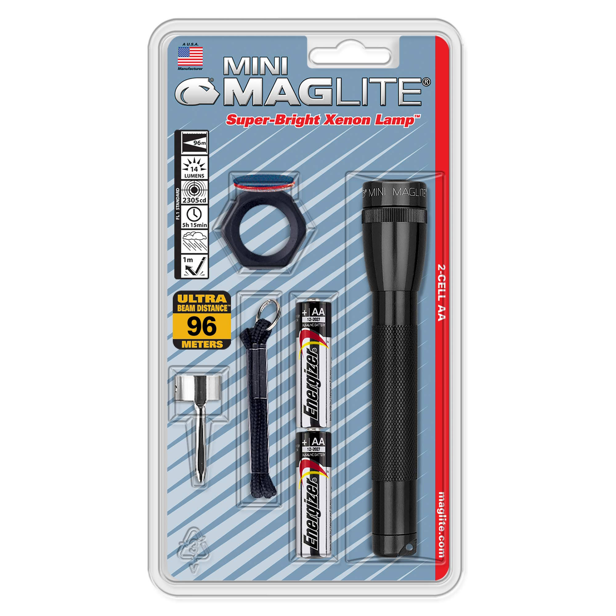 Maglite M2A01CMaglite Mini Incandescent 2-Cell AA Flashlight Combo, Black