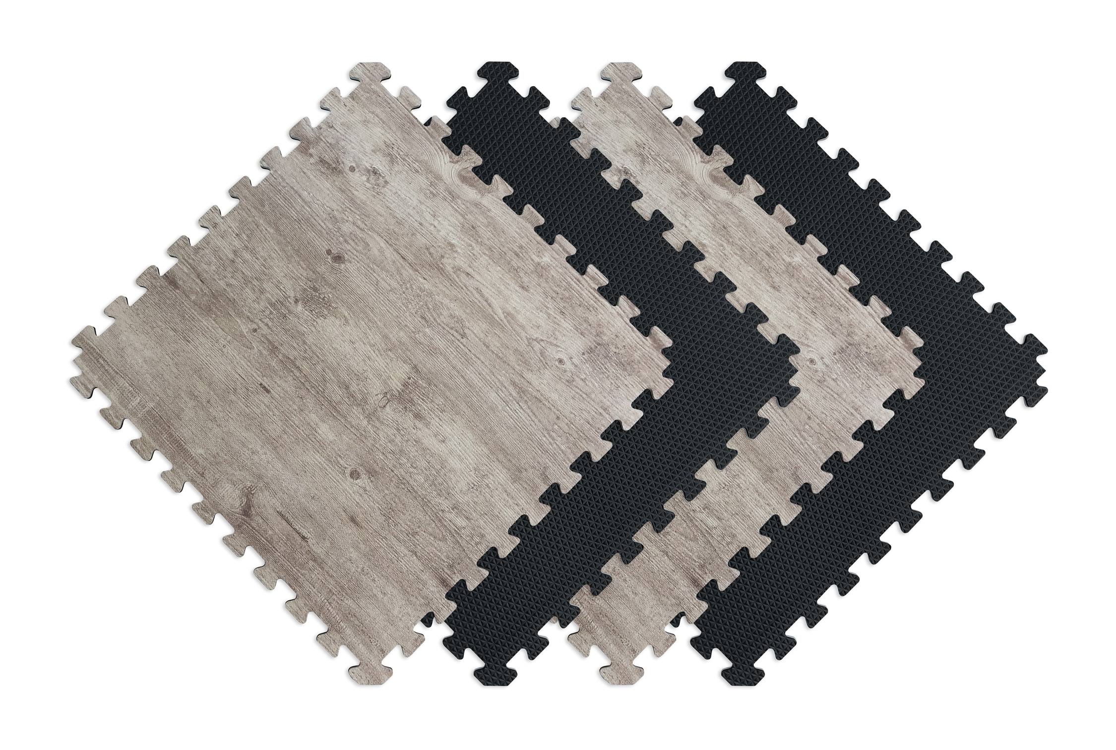 Norsk Reversible Driftwood/Black Faux Wood 24 in. x 24 in. x 0.47 in. Foam Mats (4-Pack)