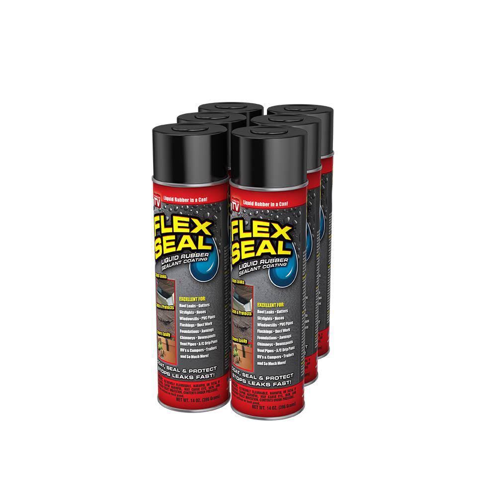 Flex Seal Aerosol Liquid Rubber Sealant Coating, 6 Pack, 14 oz, Black