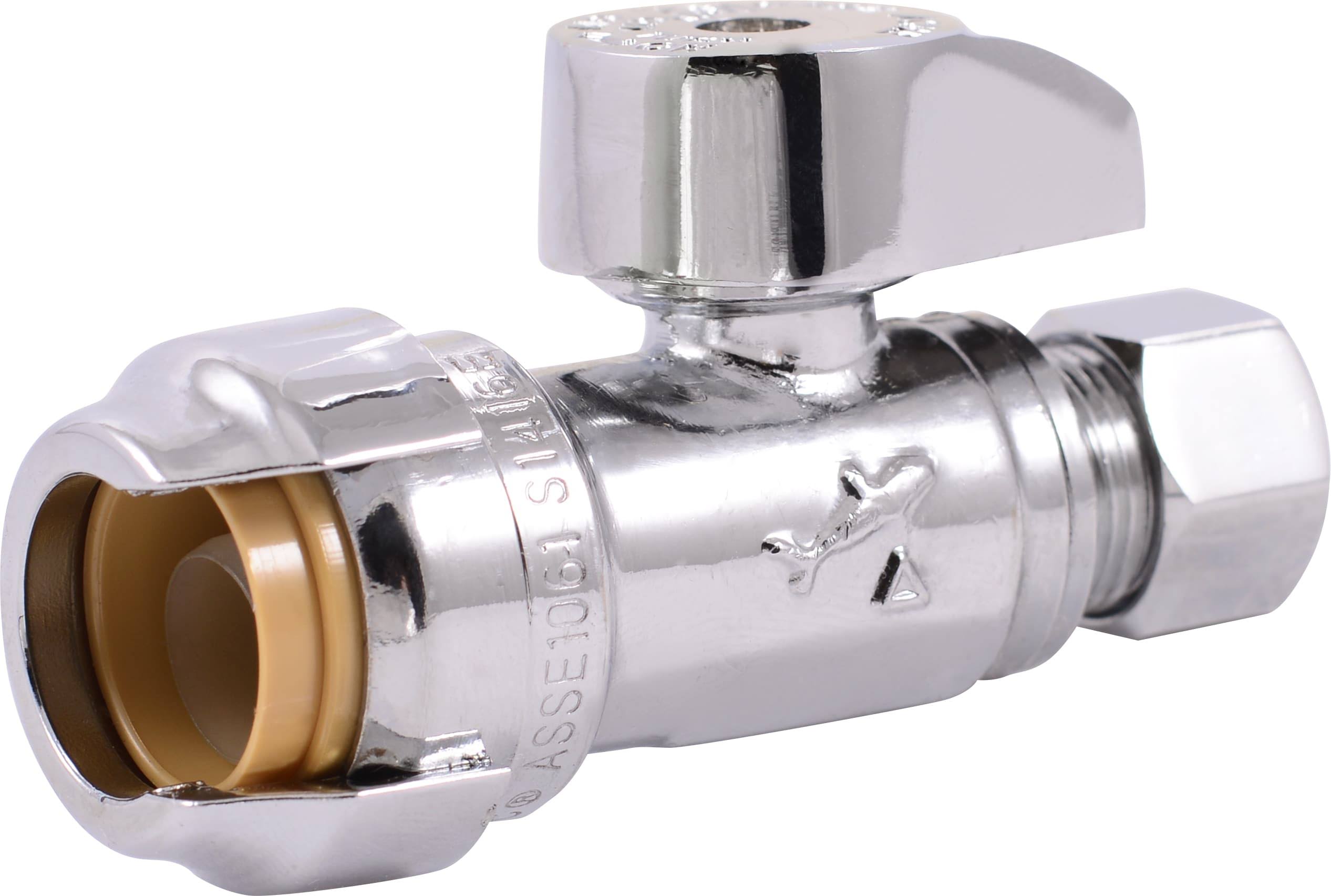 Sharkbite 1/2-in Push-to-Connect x 3/8-in OD Compression Brass Quarter Turn Stop Straight Valve | 23037LFZ