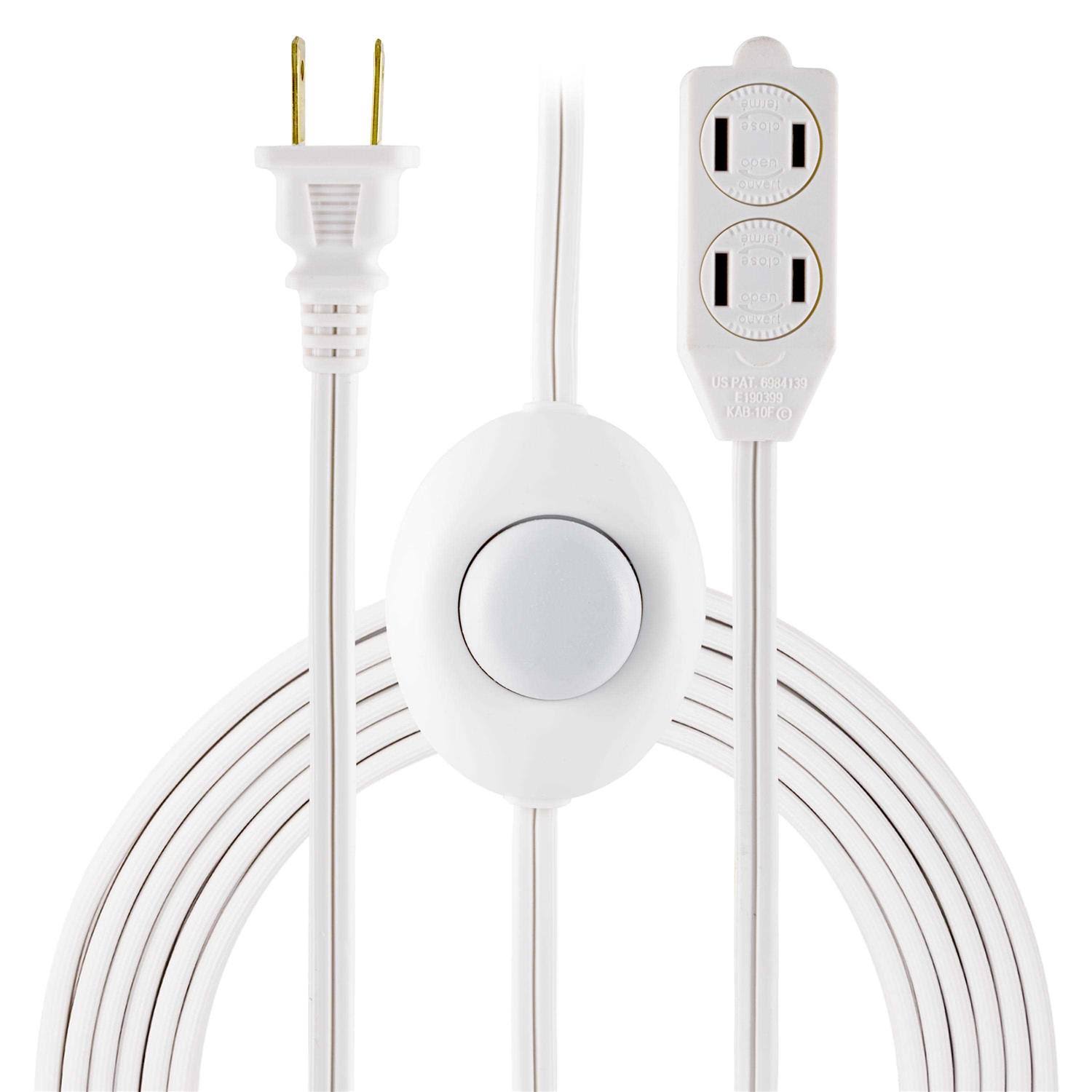 GE 3-Outlet 9 ft. Lamp Extension Cord with On/Off Switch, White