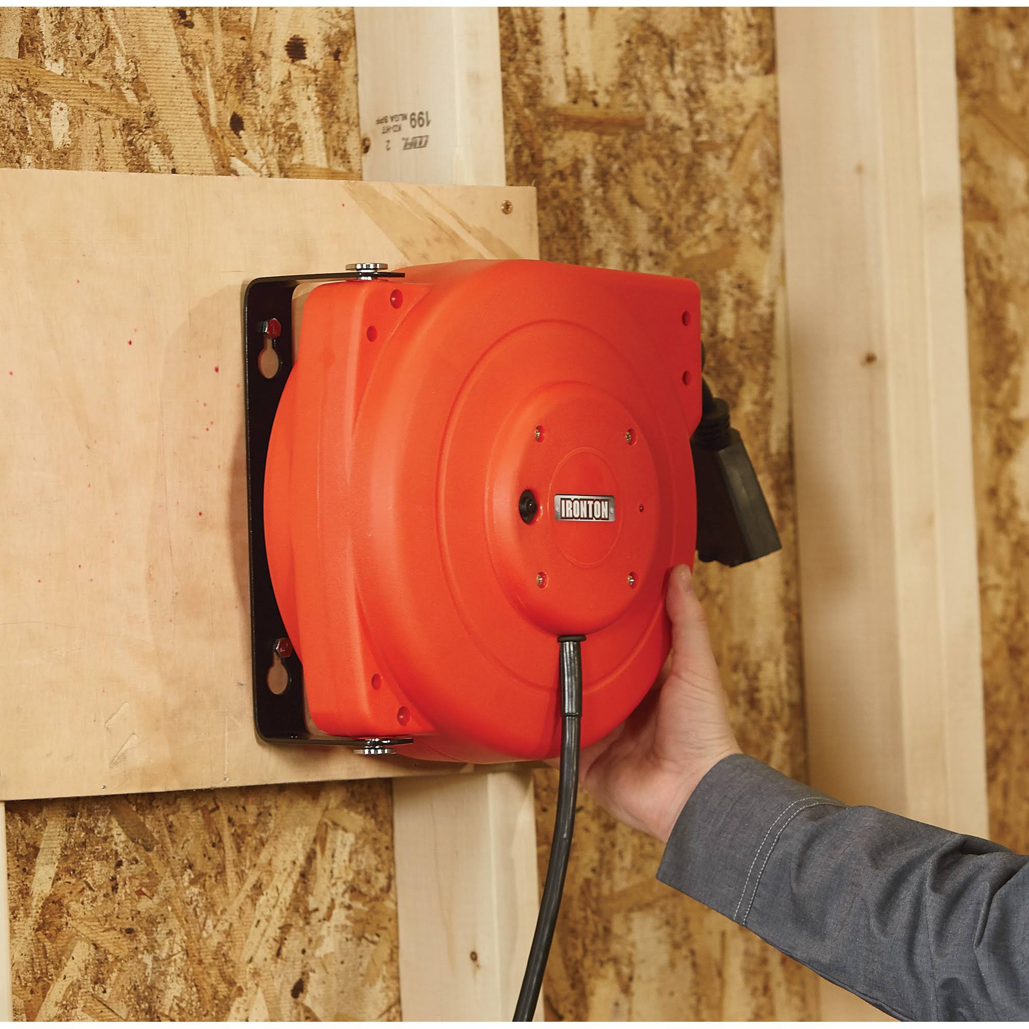 Ironton Retractable Extension Cord Reel- 40ft. 12/3 Triple Tap