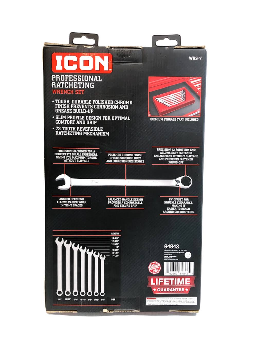 Icon SAE Professional Ratcheting Combination Wrench Set 7 Pc. 64842