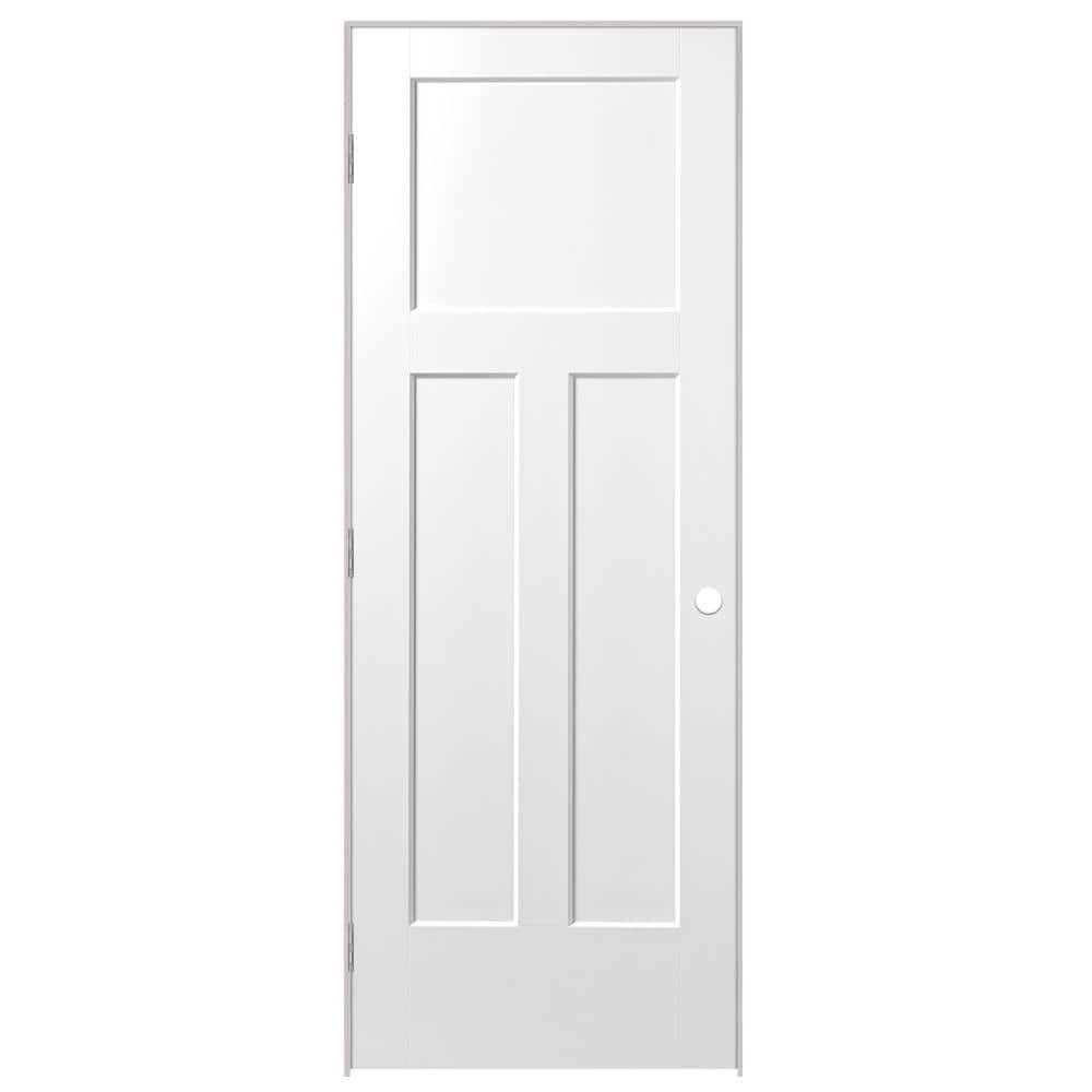 Masonite 28 in. x 80 in. Winslow 3-Panel Right-Handed Solid Core Primed Composite Single Prehung Interior Door, Primed White
